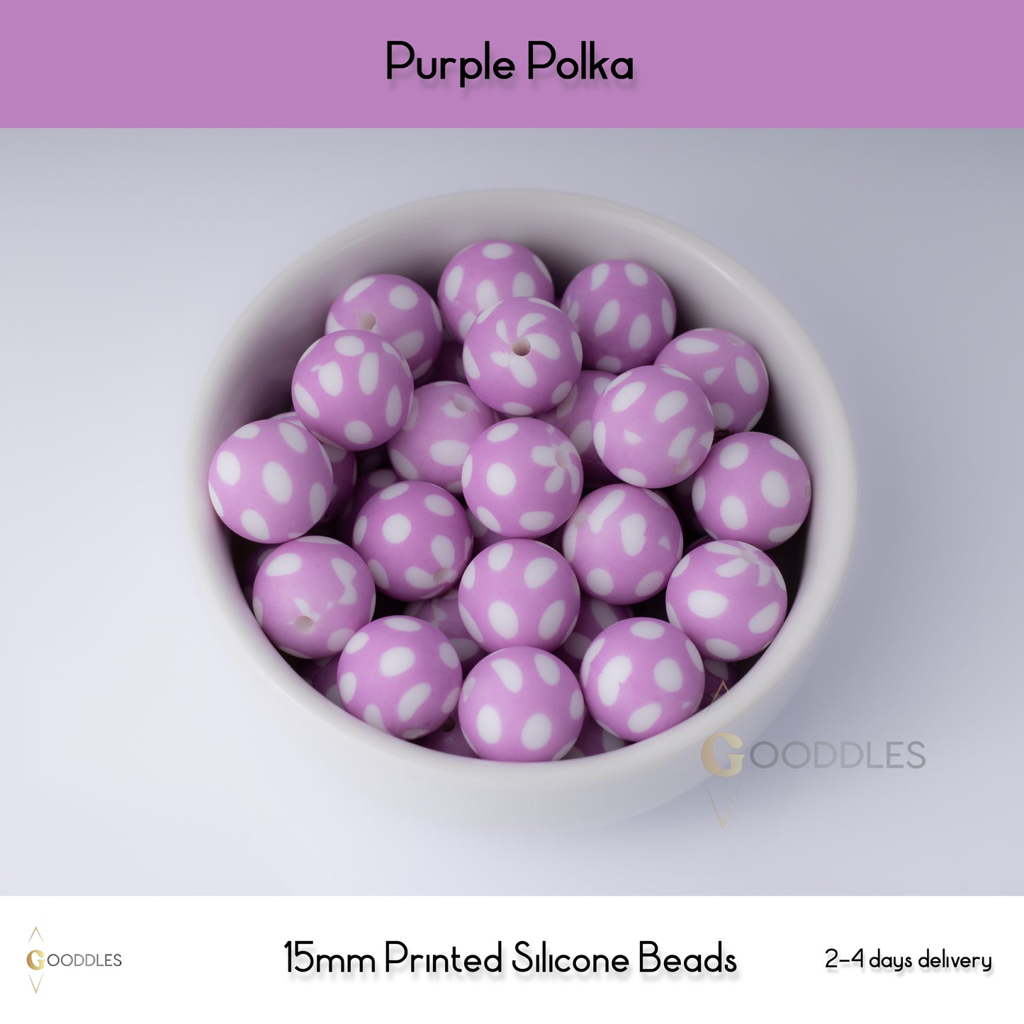 Purple Polka Silicone Beads Printed Round Silicone Beads