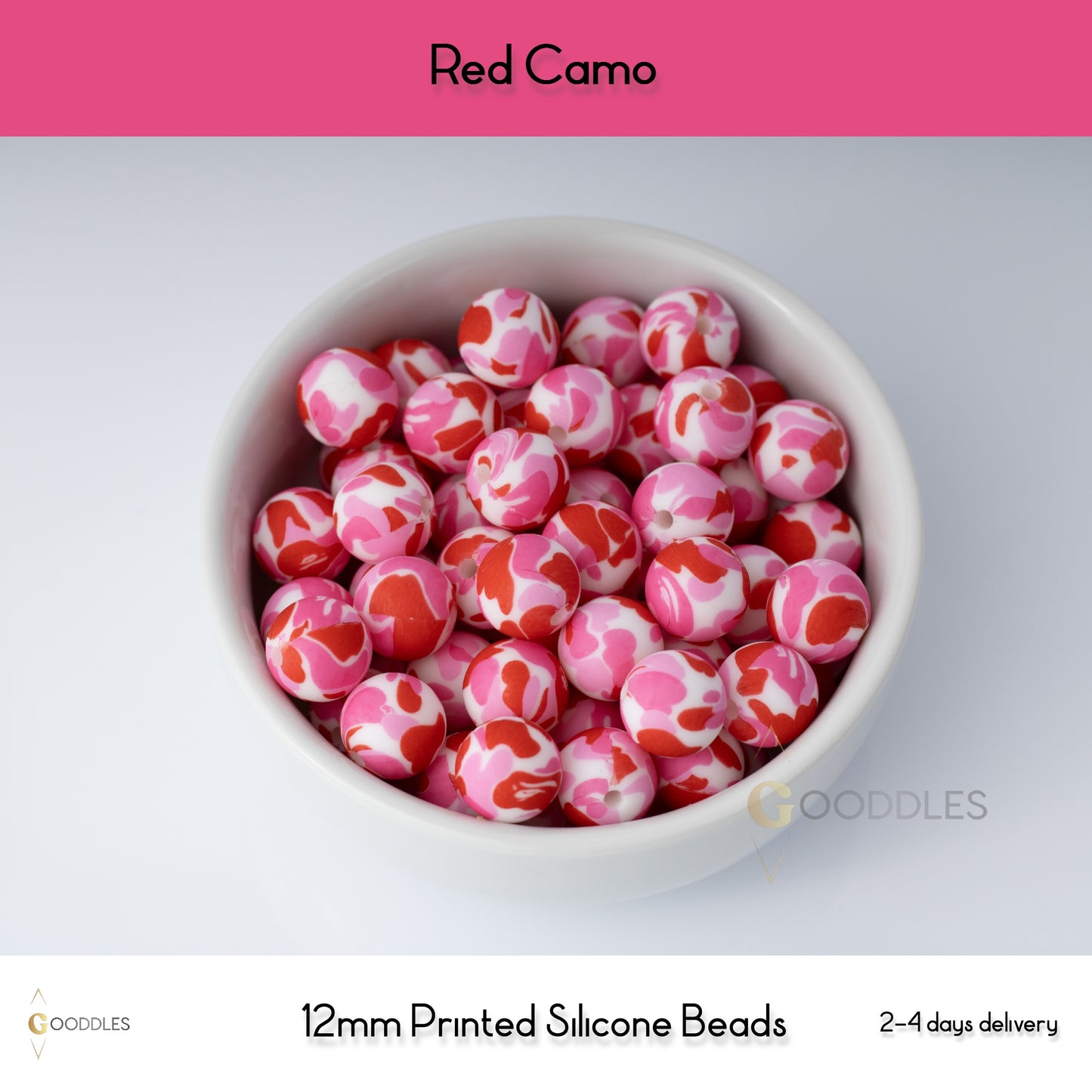 Red Camo Silicone Beads Printed Round Silicone Beads