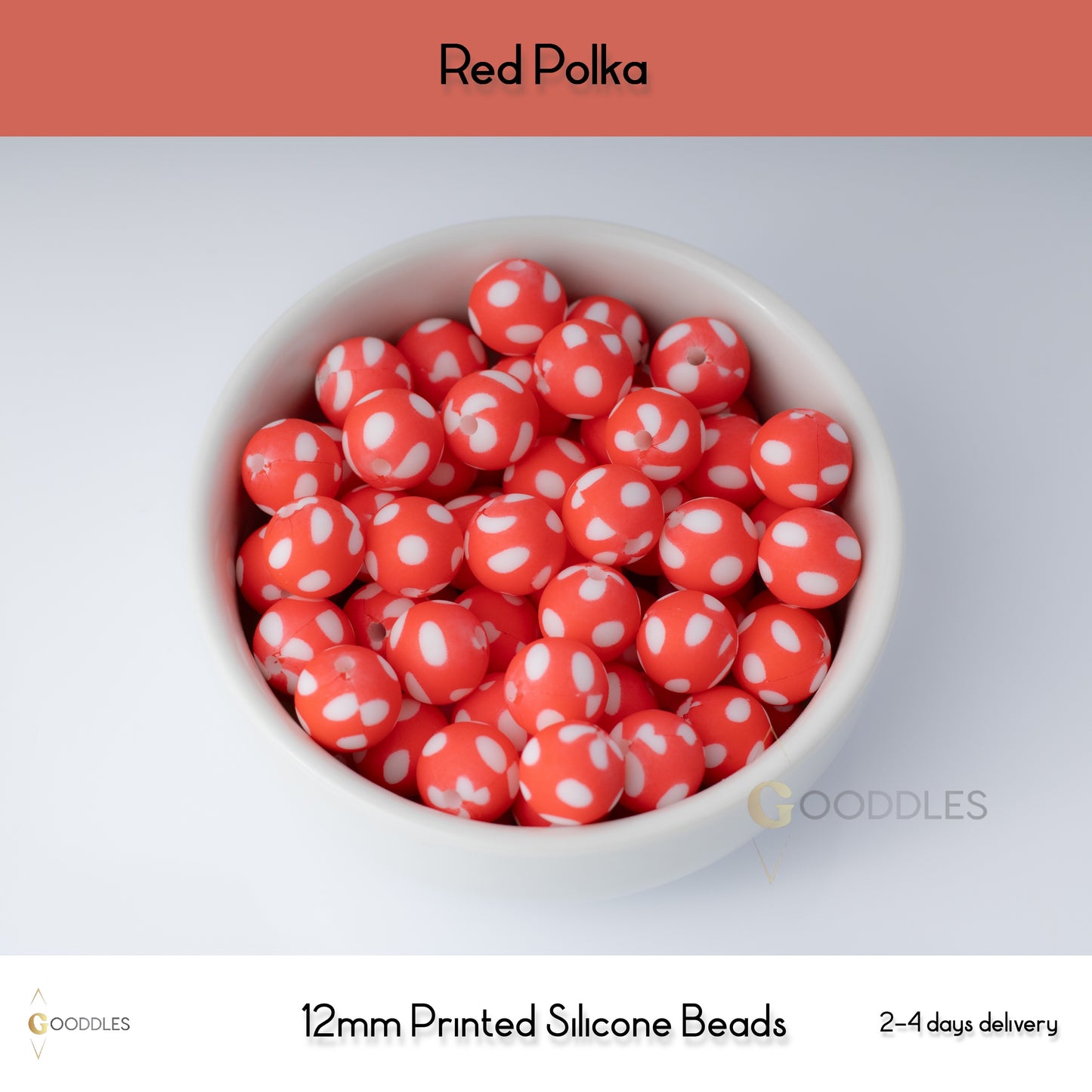 Red Polka Silicone Beads Printed Round Silicone Beads