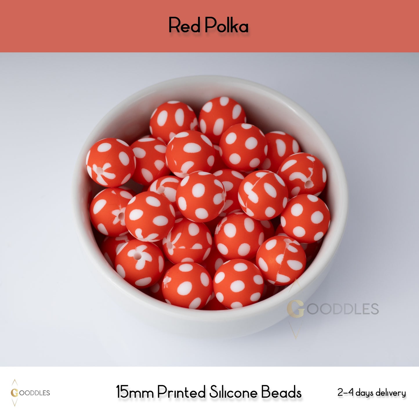 Red Polka Silicone Beads Printed Round Silicone Beads