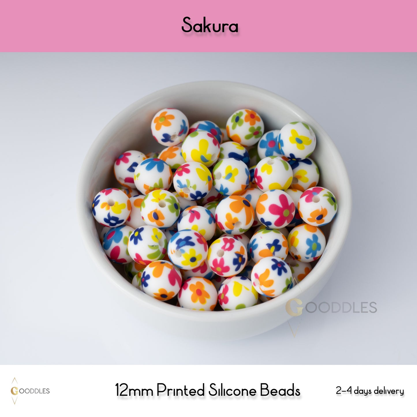 Sakura Silicone Beads Printed Round Silicone Beads