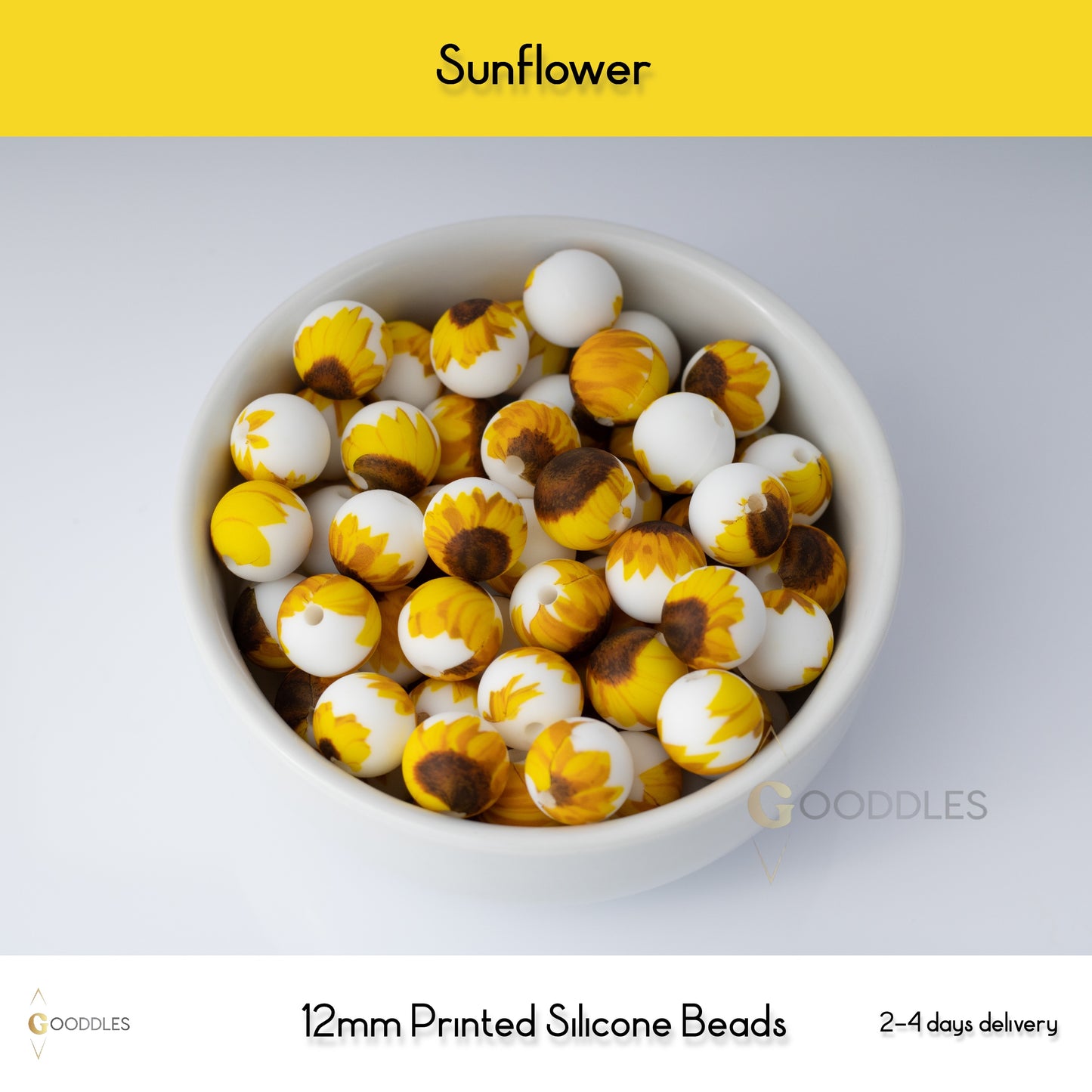 Sunflower Silicone Beads Printed Round Silicone Beads