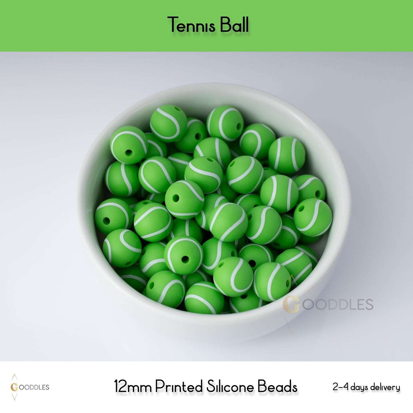 Tennis Ball Silicone Beads Printed Round Silicone Beads