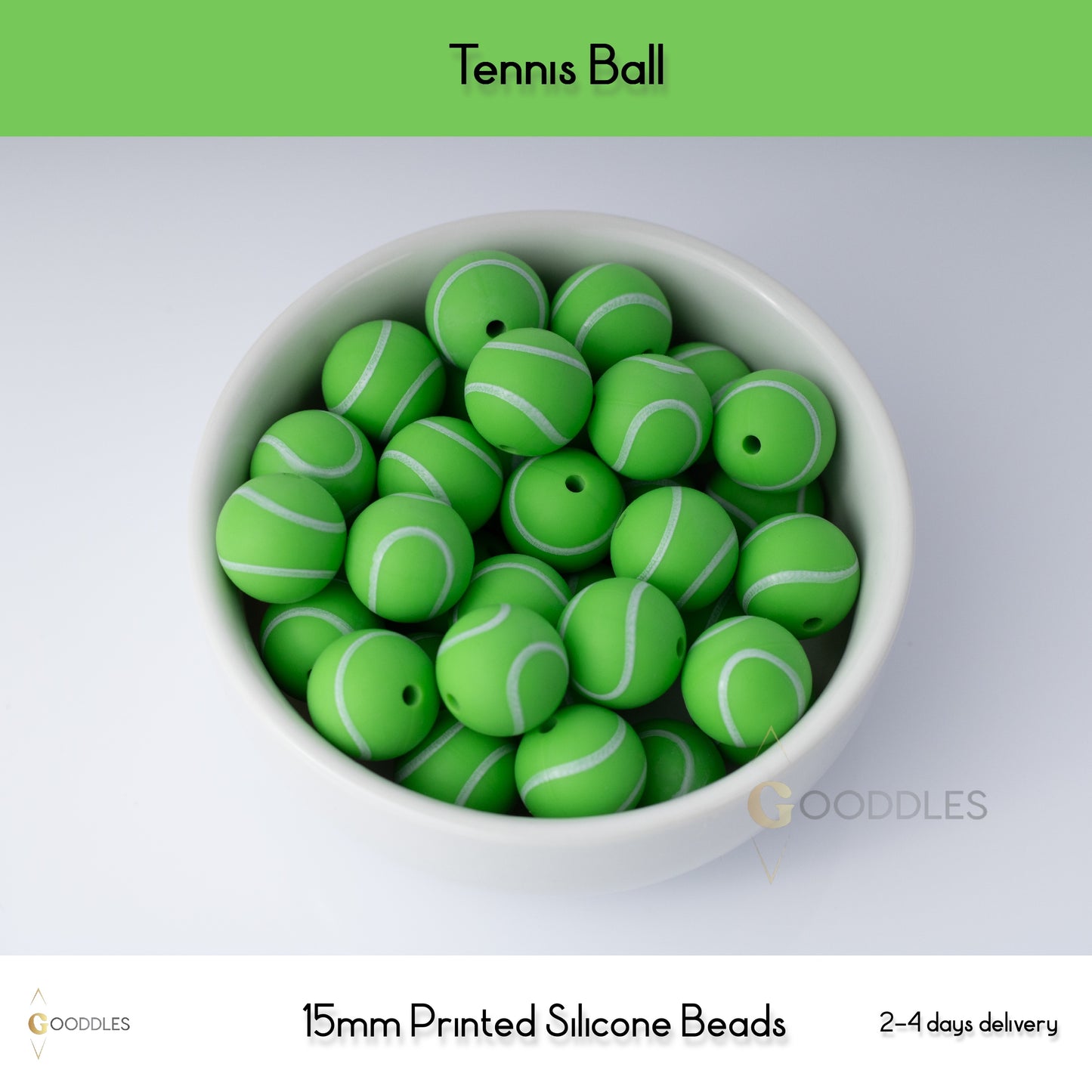 Tennis Ball Silicone Beads Printed Round Silicone Beads