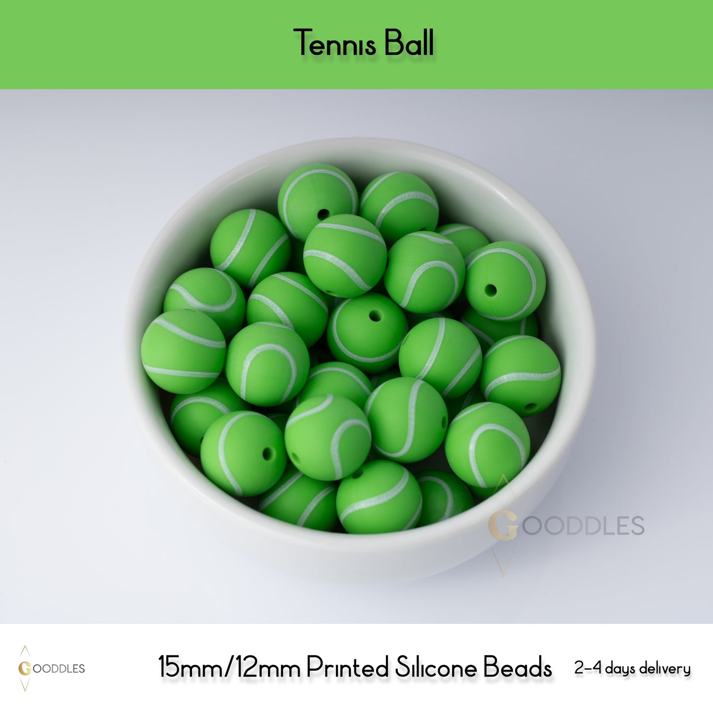 Tennis Ball Silicone Beads Printed Round Silicone Beads