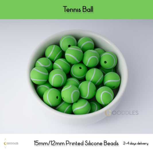 Tennis Ball Silicone Beads Printed Round Silicone Beads