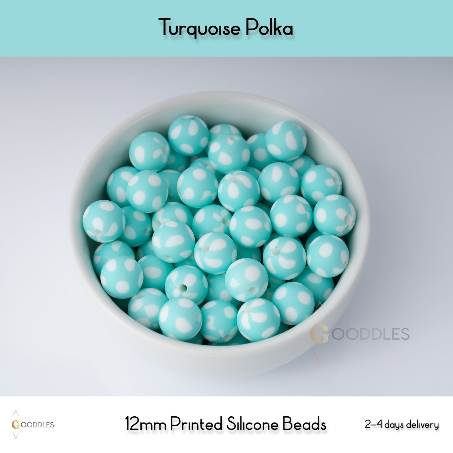 Turquoise Polka Silicone Beads Printed Round Silicone Beads
