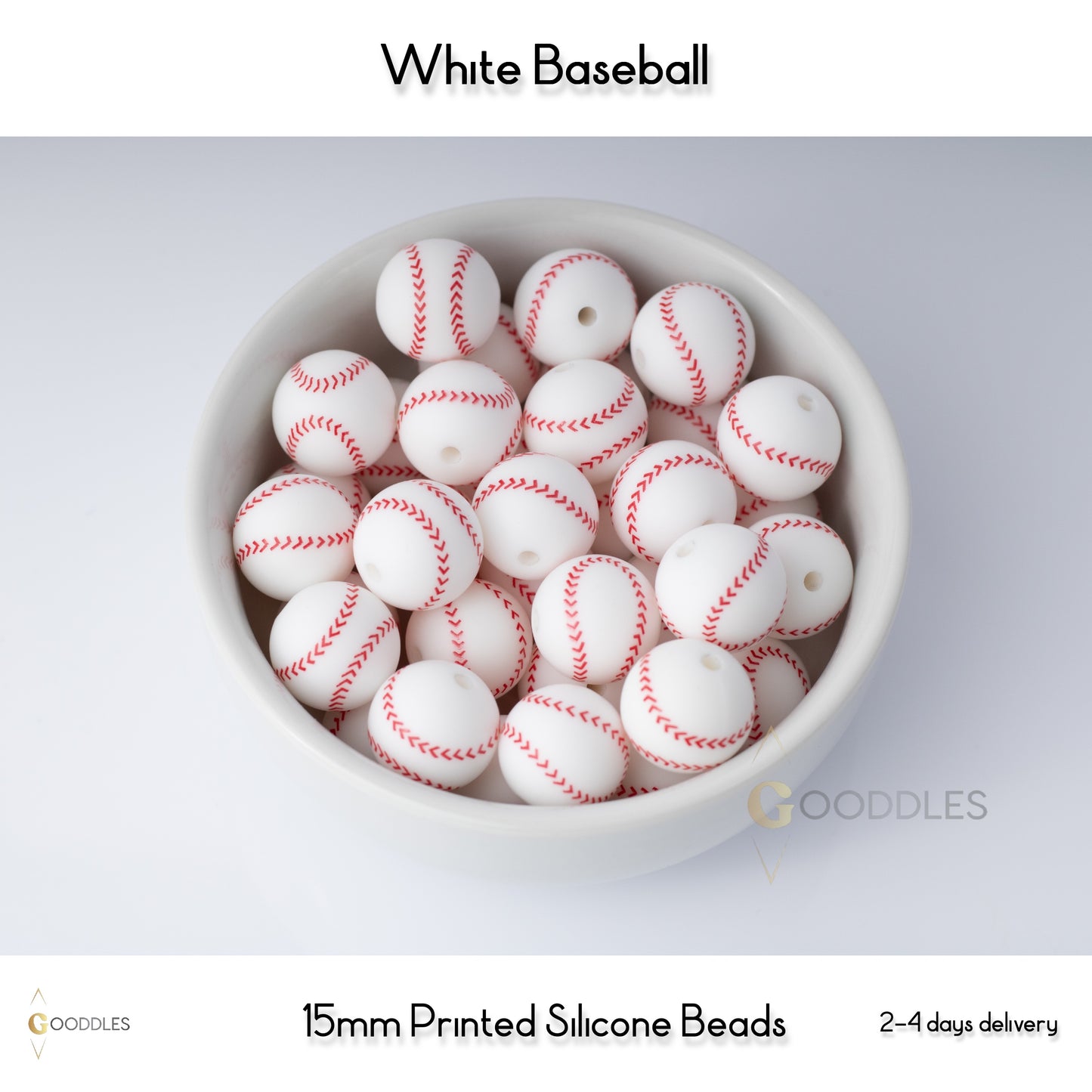 White Baseball Silicone Beads Printed Round Silicone Beads