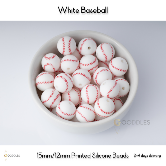 White Baseball Silicone Beads Printed Round Silicone Beads