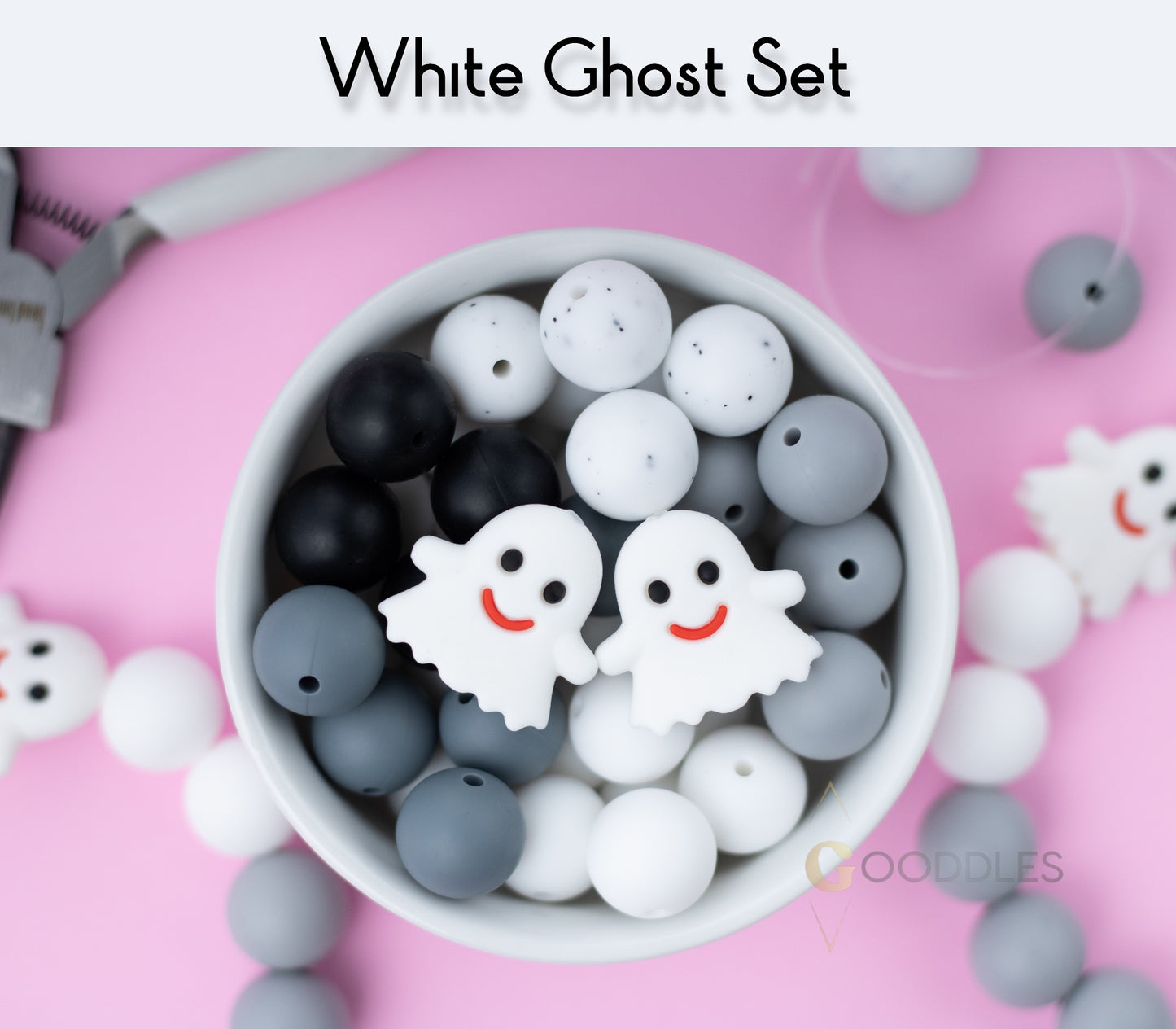 27pcs, 15mm Ghost Focal Silicone Bead Mix Round Silicone Beads