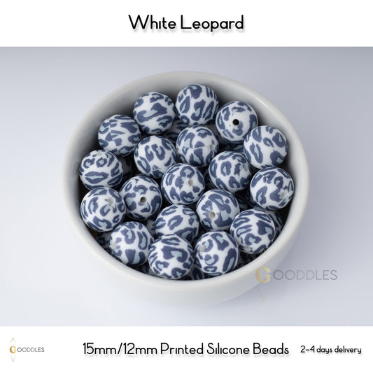 White Leopard Silicone Beads Printed Round Silicone Beads