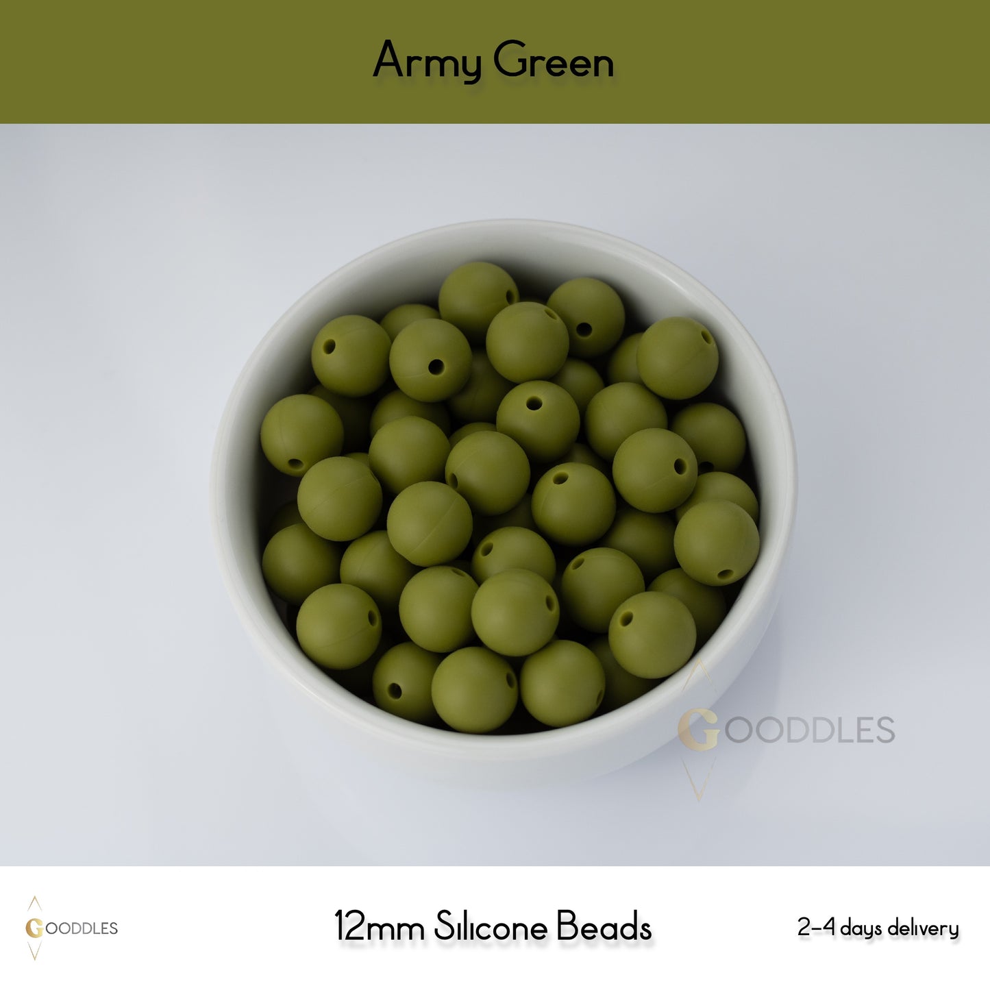 5pcs, Army Green Silicone Beads Round Silicone Beads