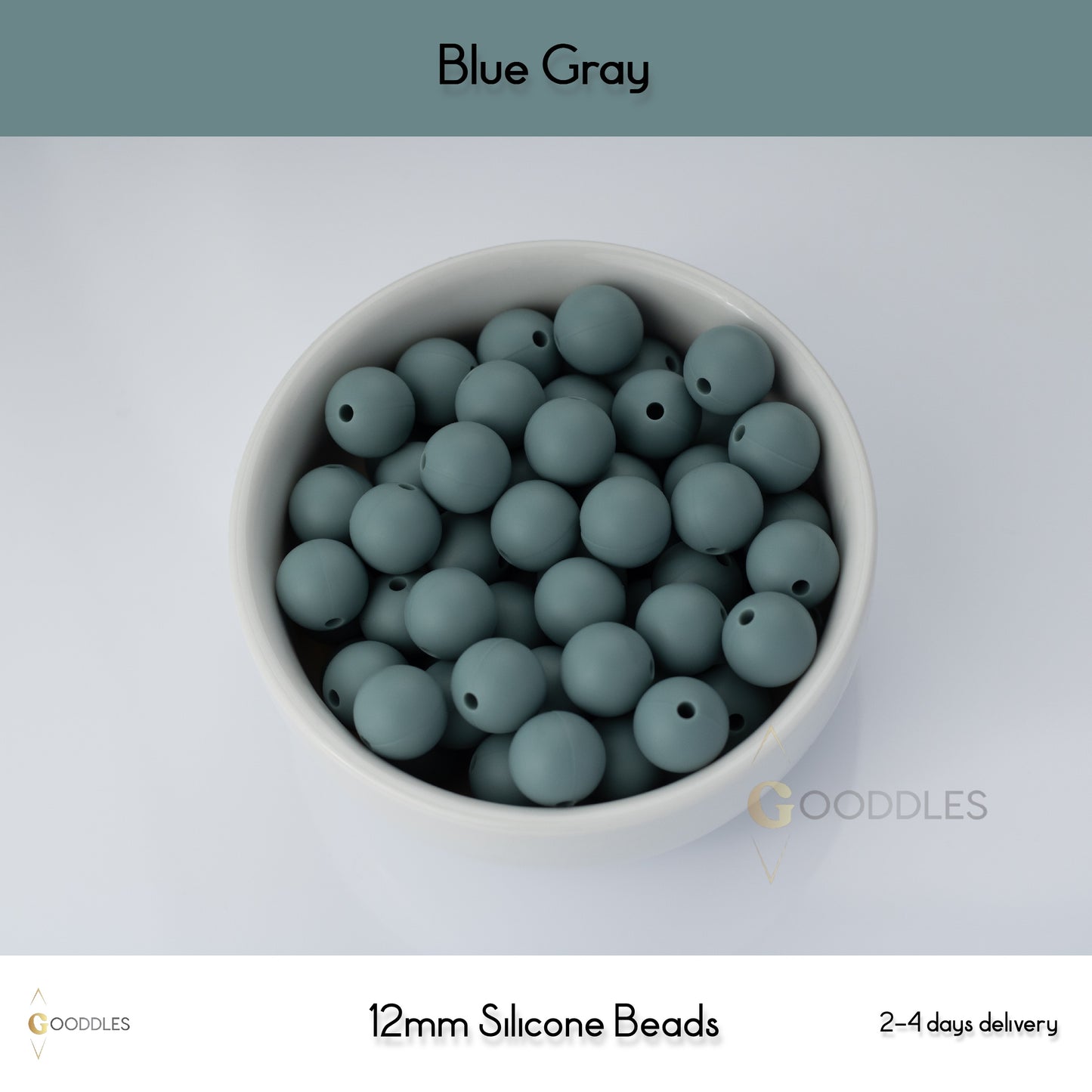 5pcs, Blue Gray Silicone Beads Round Silicone Beads