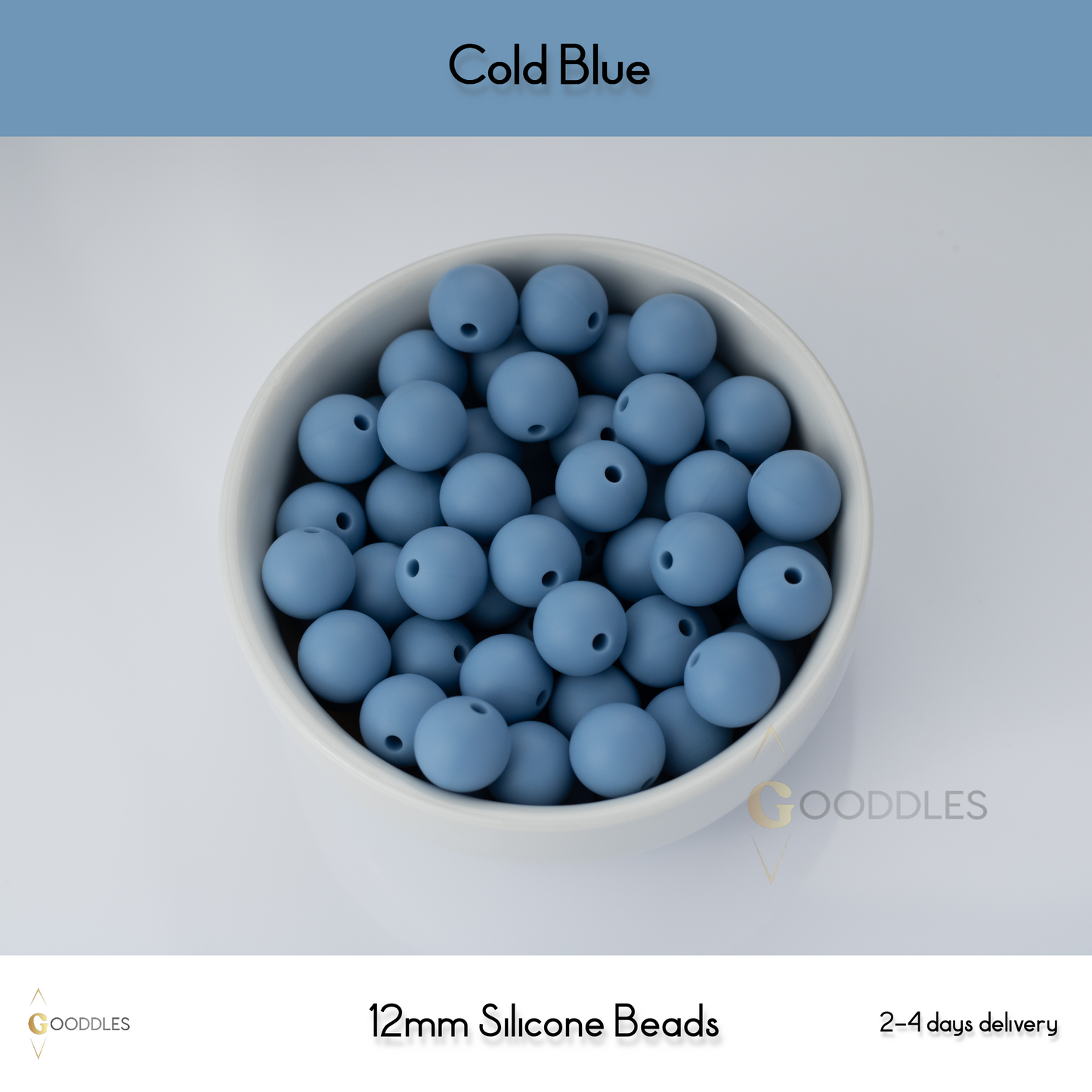 5pcs, Cold Blue Silicone Beads Round Silicone Beads