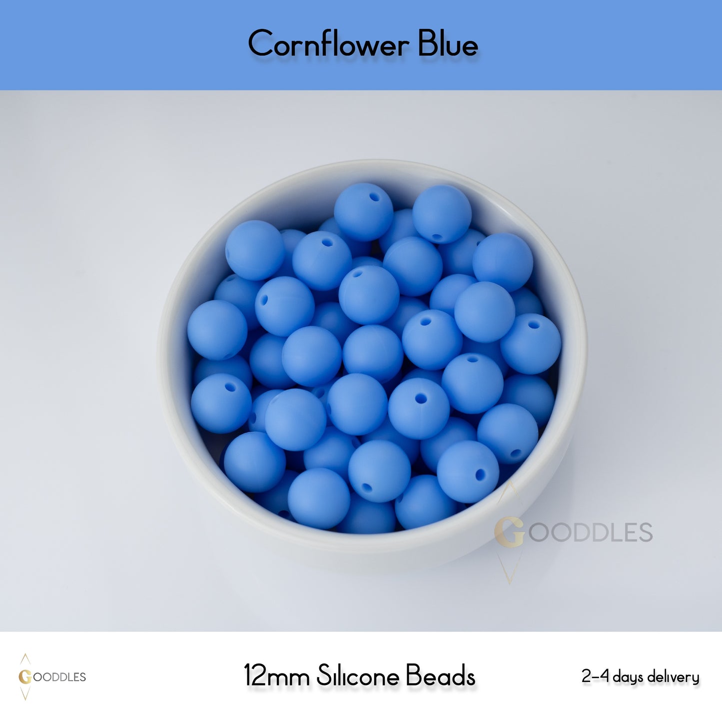 5pcs, Cornflower Blue Silicone Beads Round Silicone Beads
