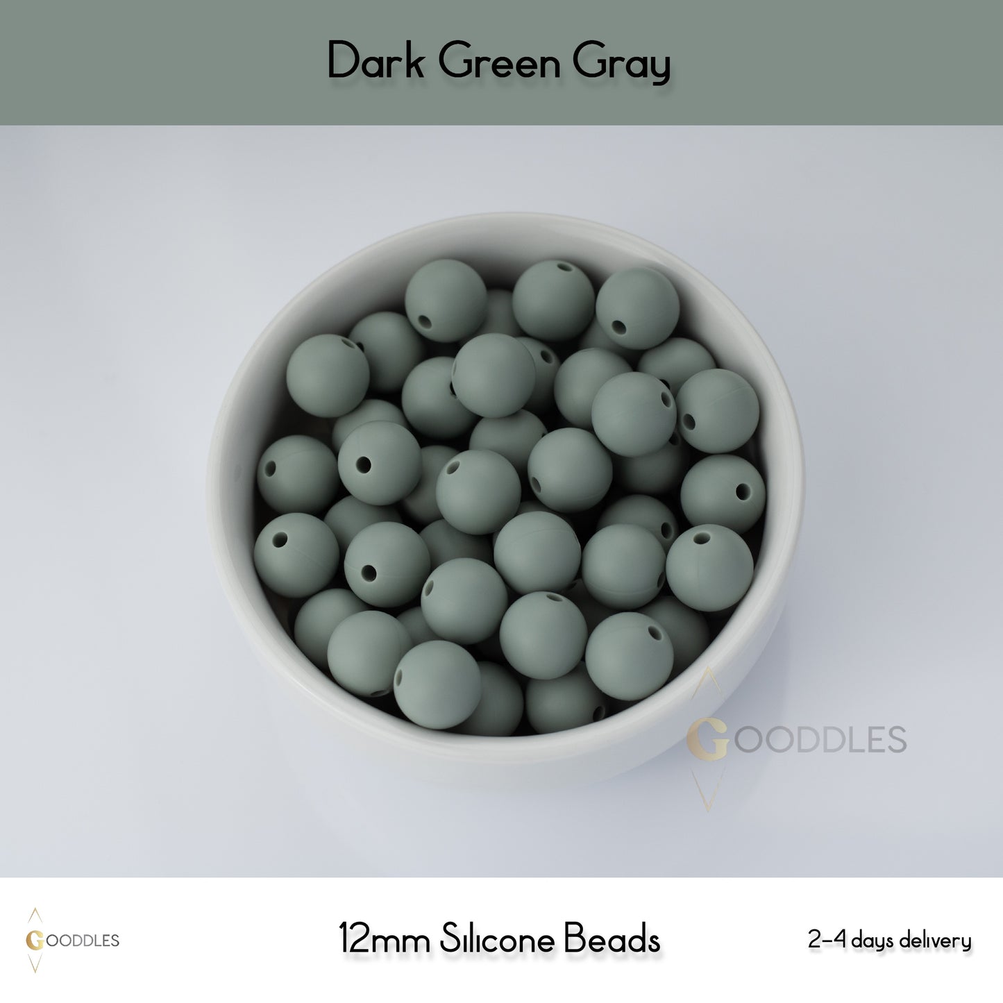 5pcs, Dark Green Gray Silicone Beads Round Silicone Beads