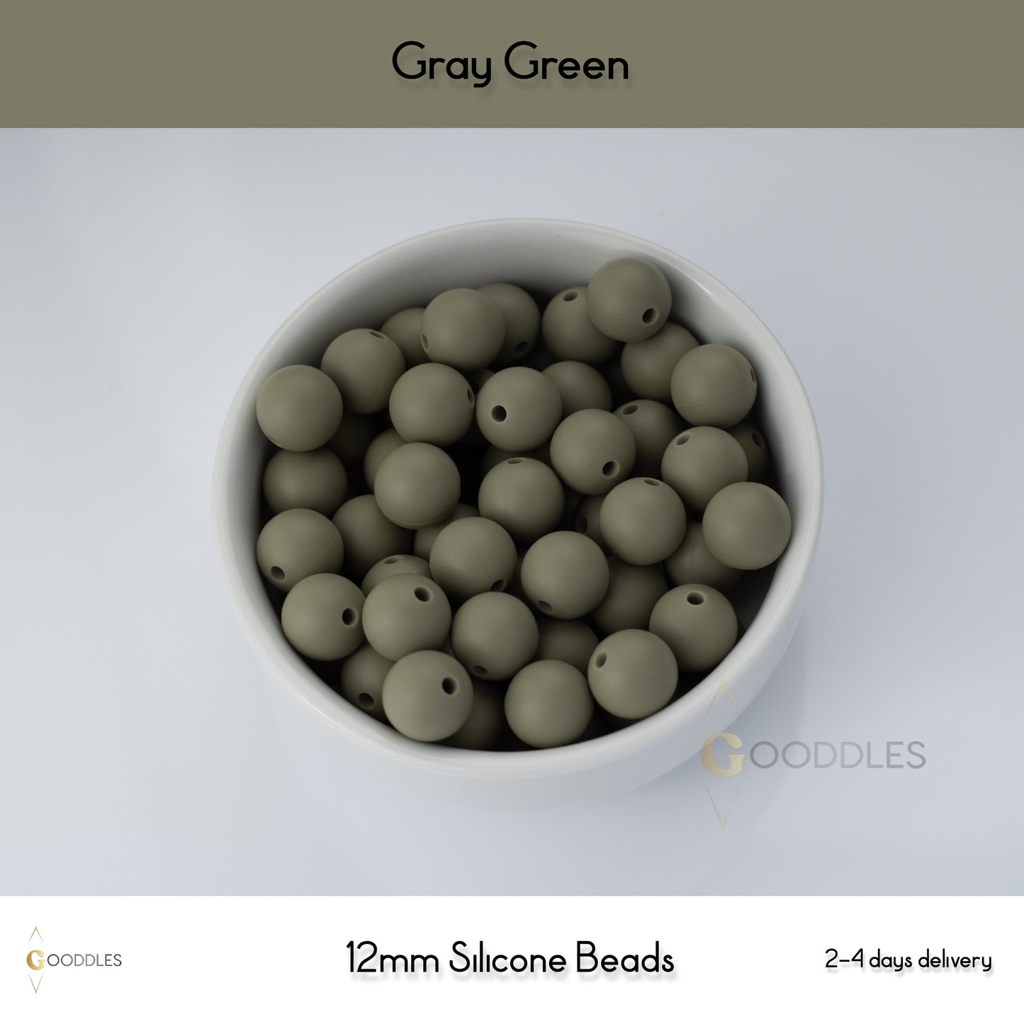 5pcs, Gray Green Silicone Beads Round Silicone Beads