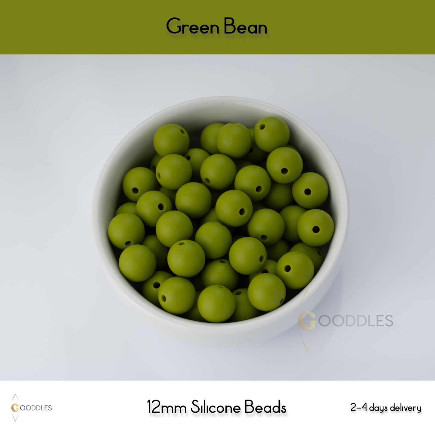 5pcs, Green Bean Silicone Beads Round Silicone Beads