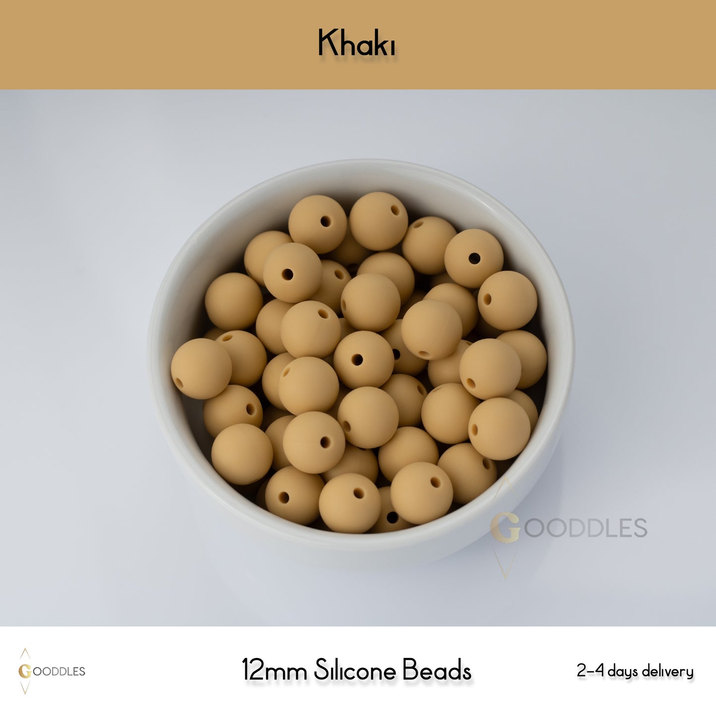 5pcs, Khaki Silicone Beads Round Silicone Beads