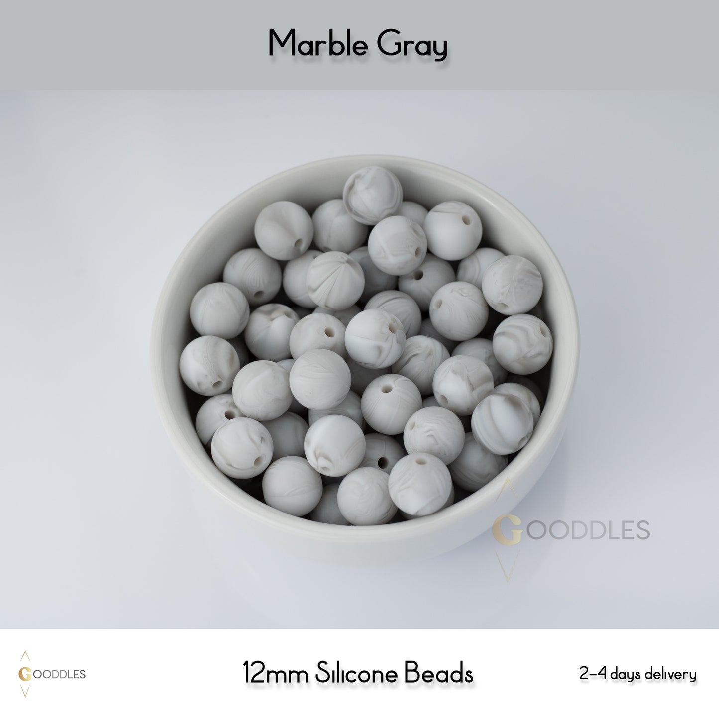5pcs, Marble Gray Silicone Beads Round Silicone Beads