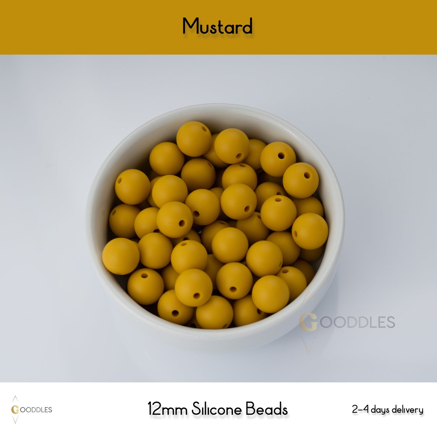 5pcs, Mustard Silicone Beads Round Silicone Beads