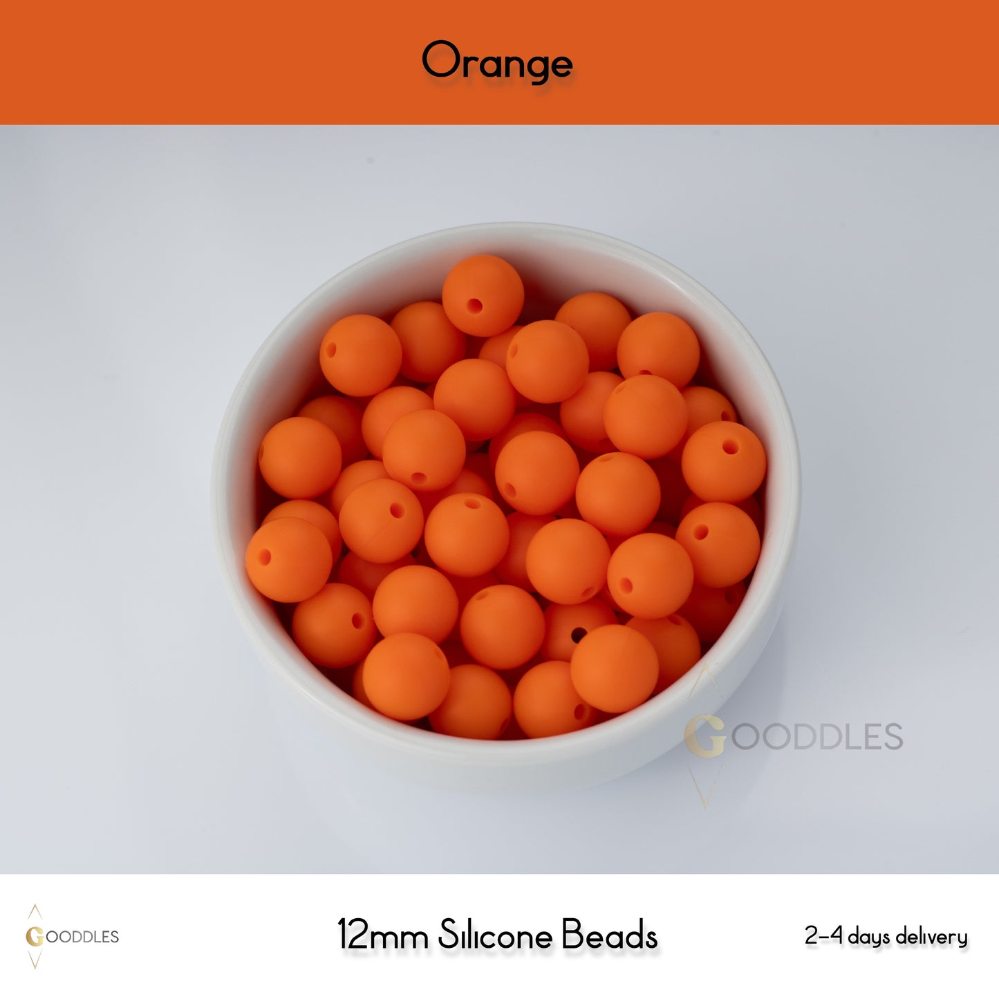 5pcs, Orange Silicone Beads Round Silicone Beads