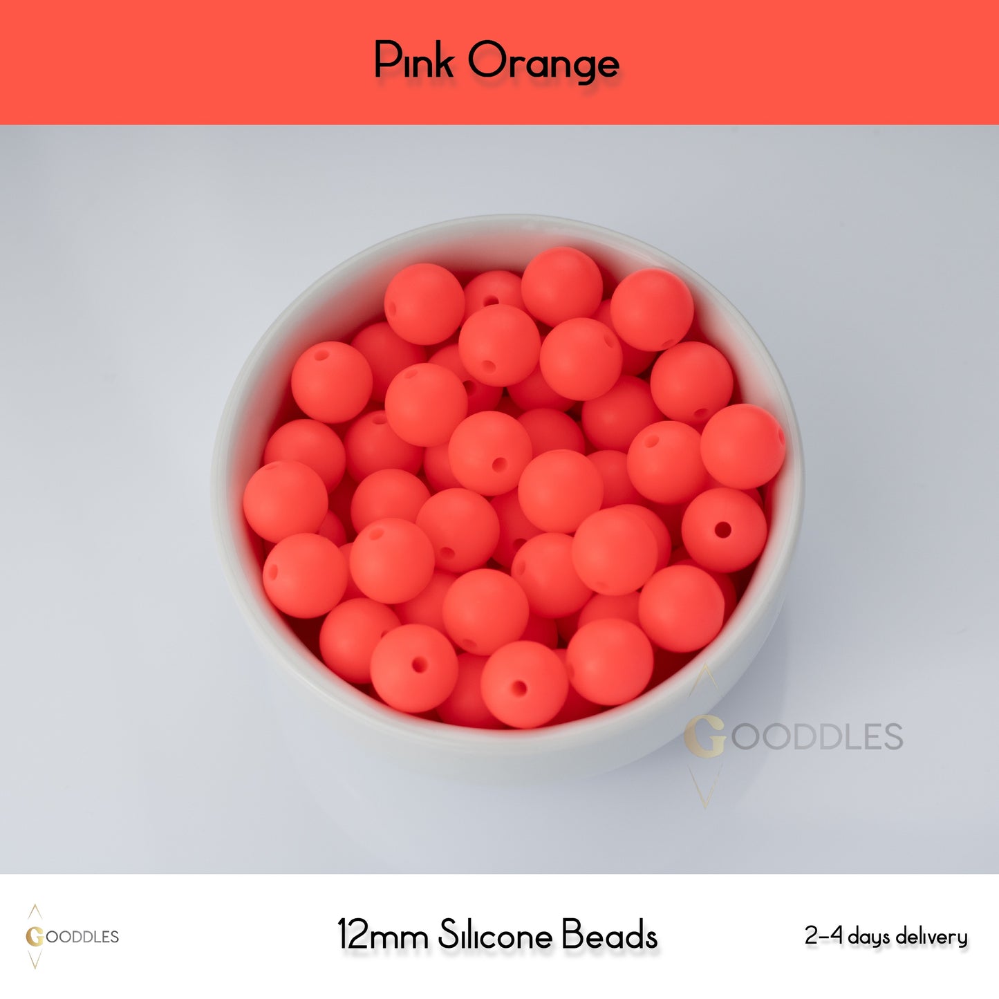 5pcs, Pink Orange Silicone Beads Round Silicone Beads