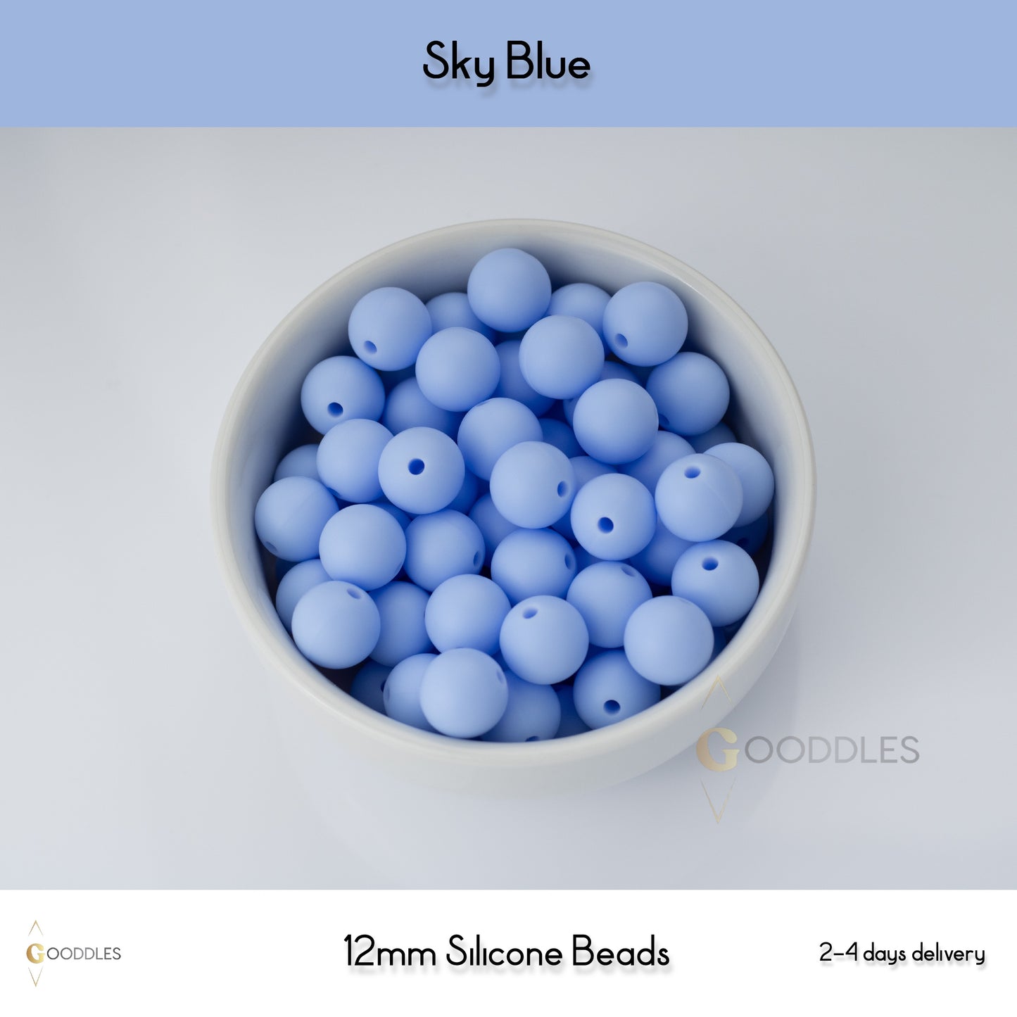 5pcs, Sky Blue Silicone Beads Round Silicone Beads
