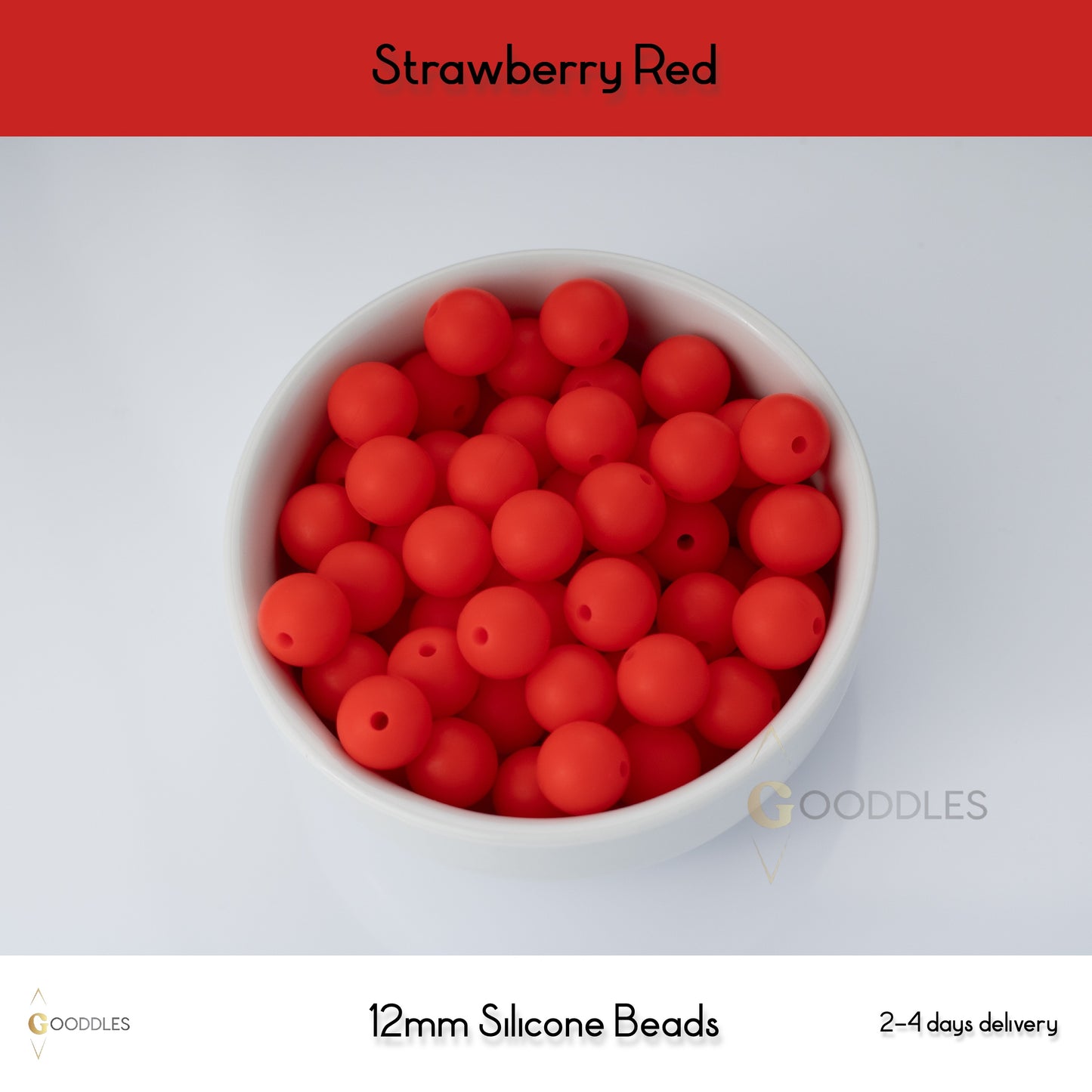 5pcs, Strawberry Red Silicone Beads Round Silicone Beads
