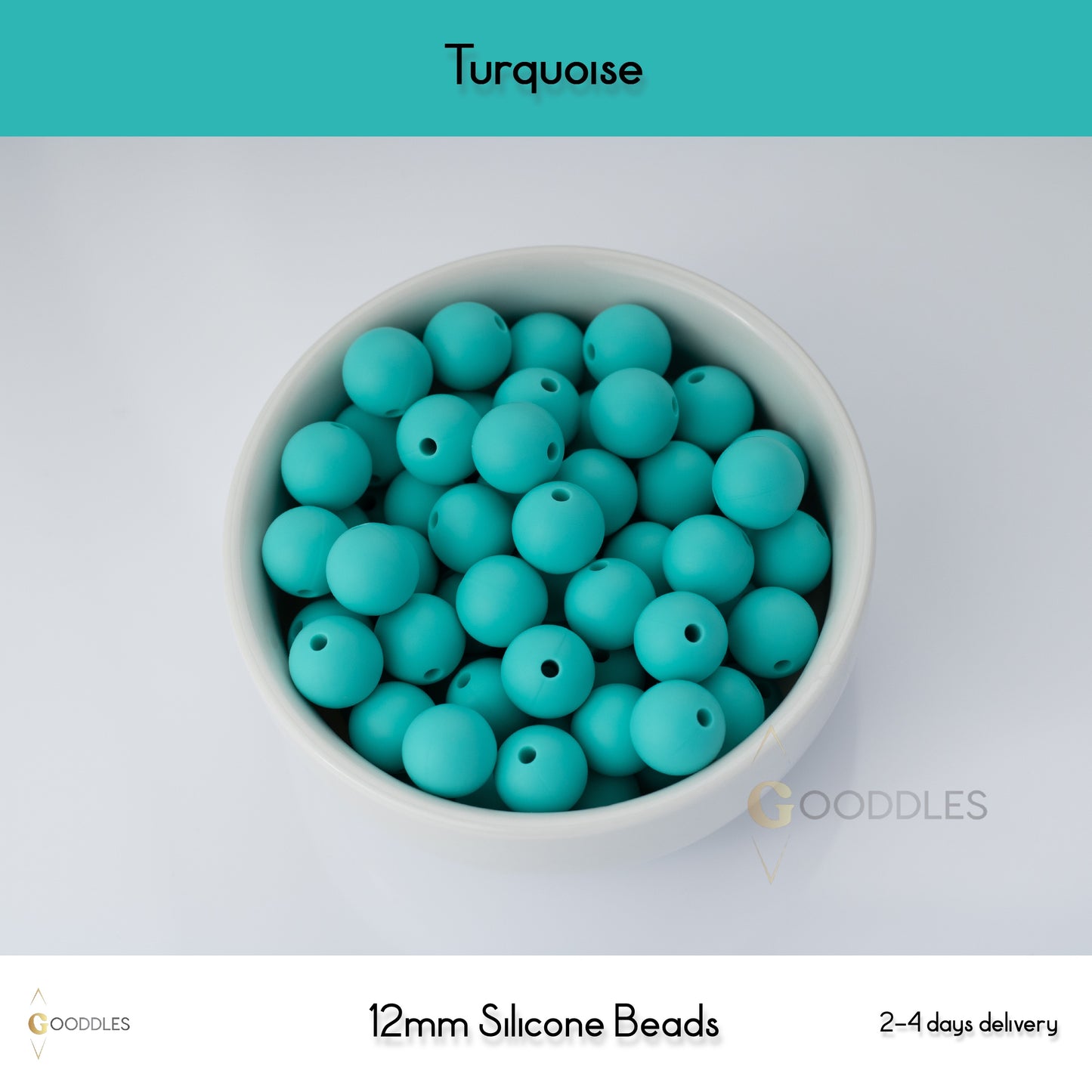 5pcs, Turquoise Silicone Beads Round Silicone Beads