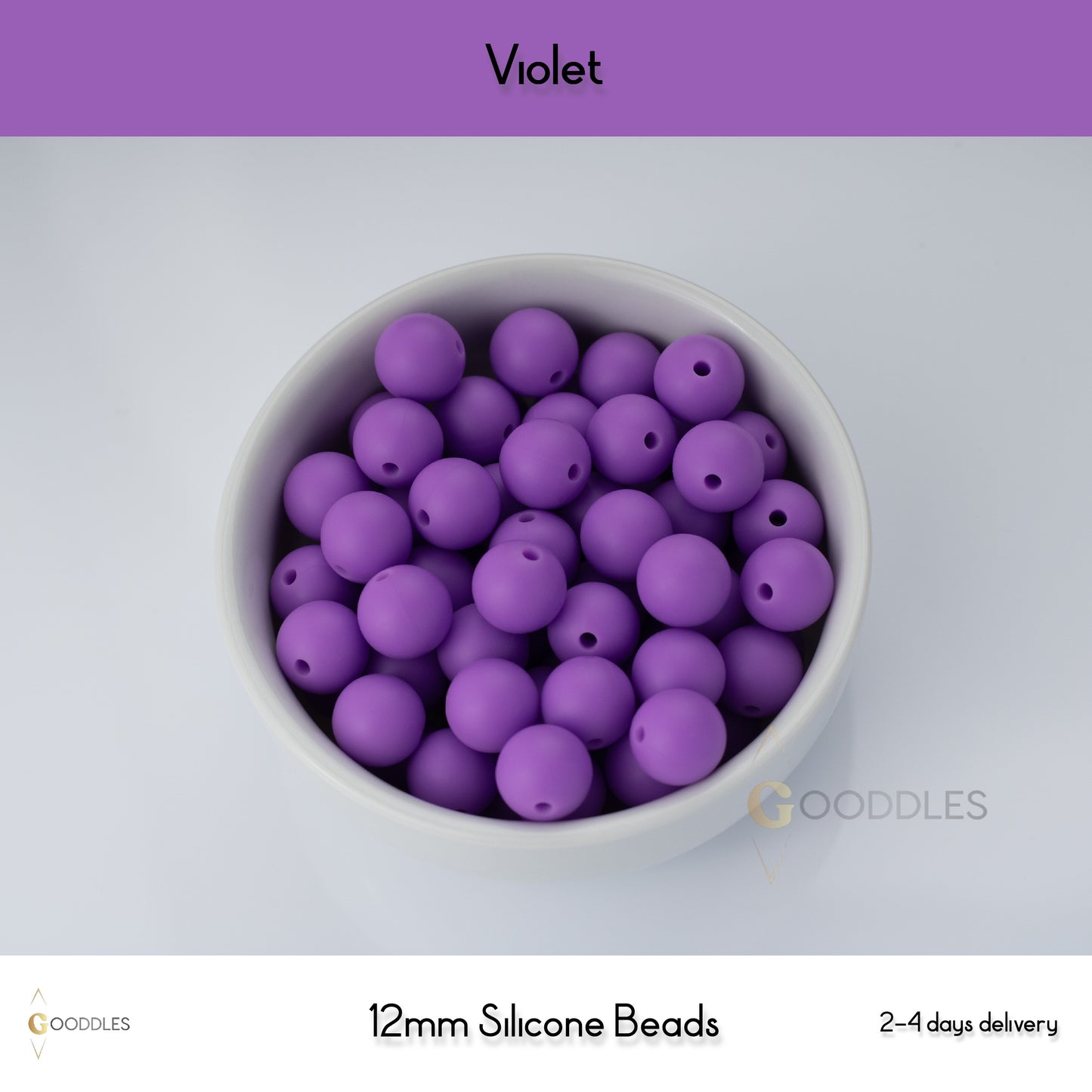 5pcs, Violet Silicone Beads Round Silicone Beads