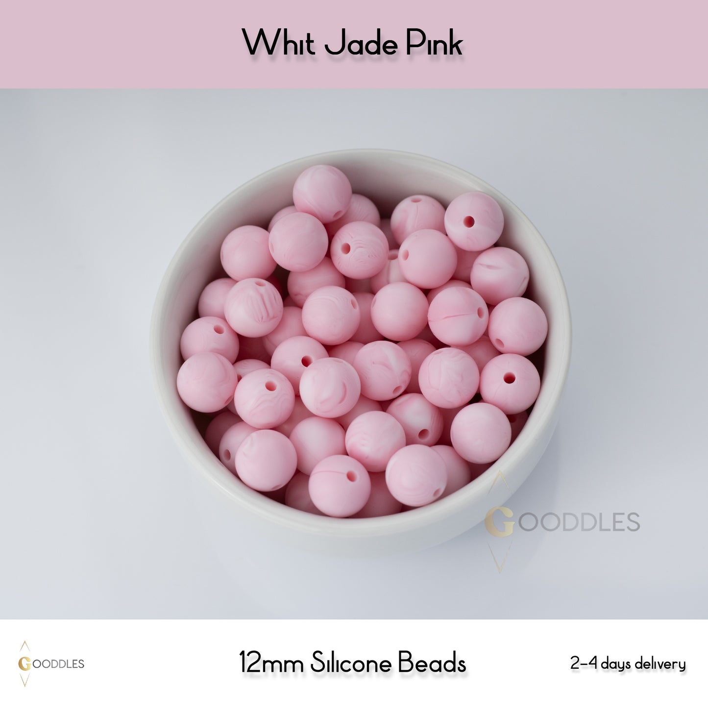 5pcs, Whit Jade Pink Silicone Beads Round Silicone Beads