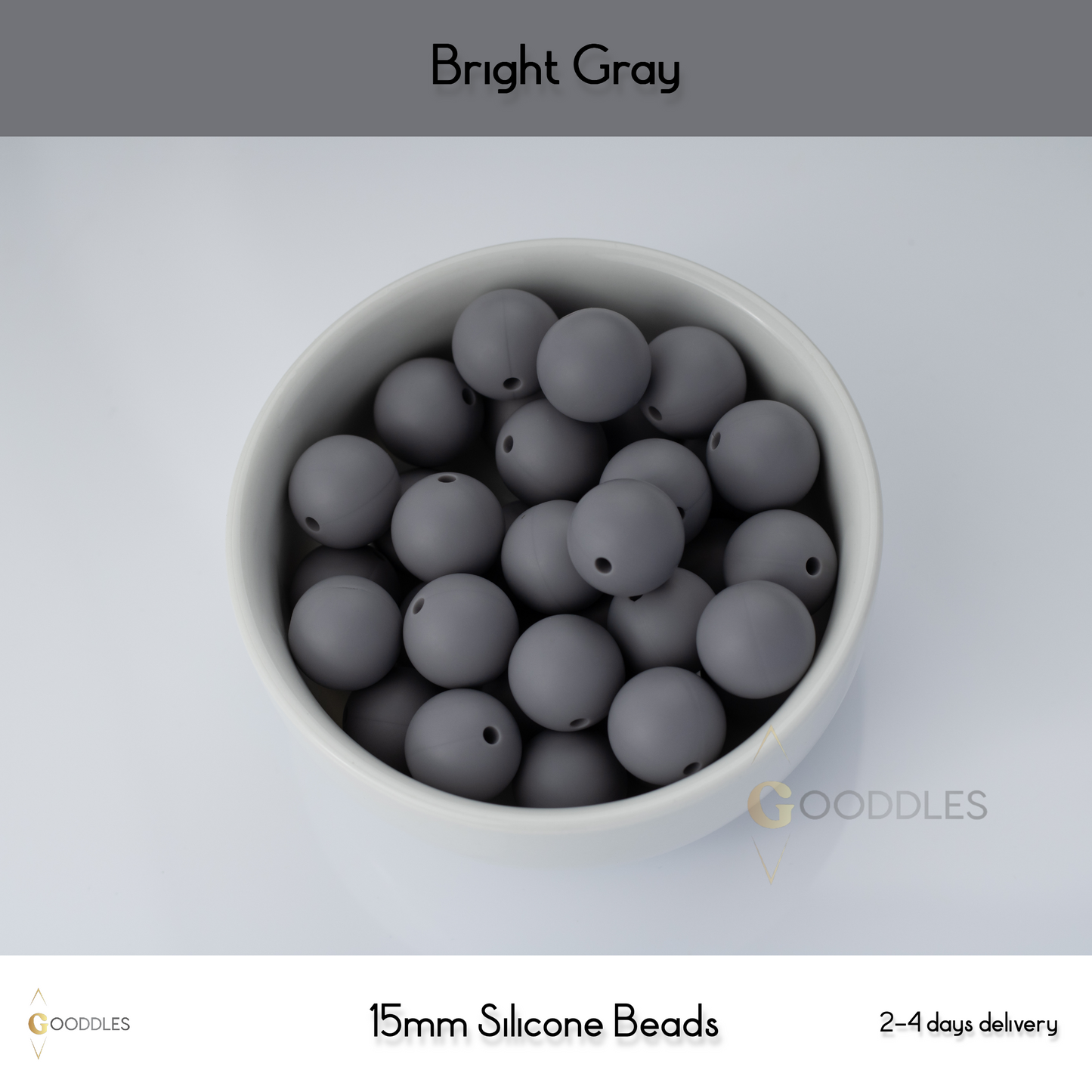 5pcs, Bright Gray Silicone Beads Round Silicone Beads