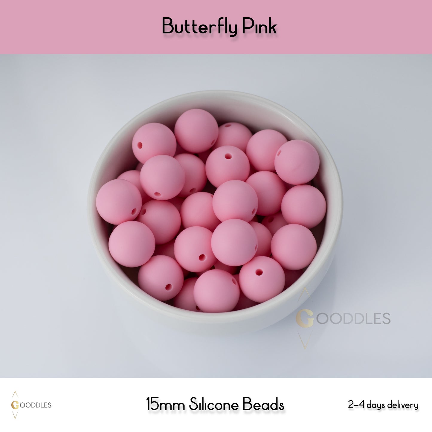 5pcs, Butterfly Pink Silicone Beads Round Silicone Beads