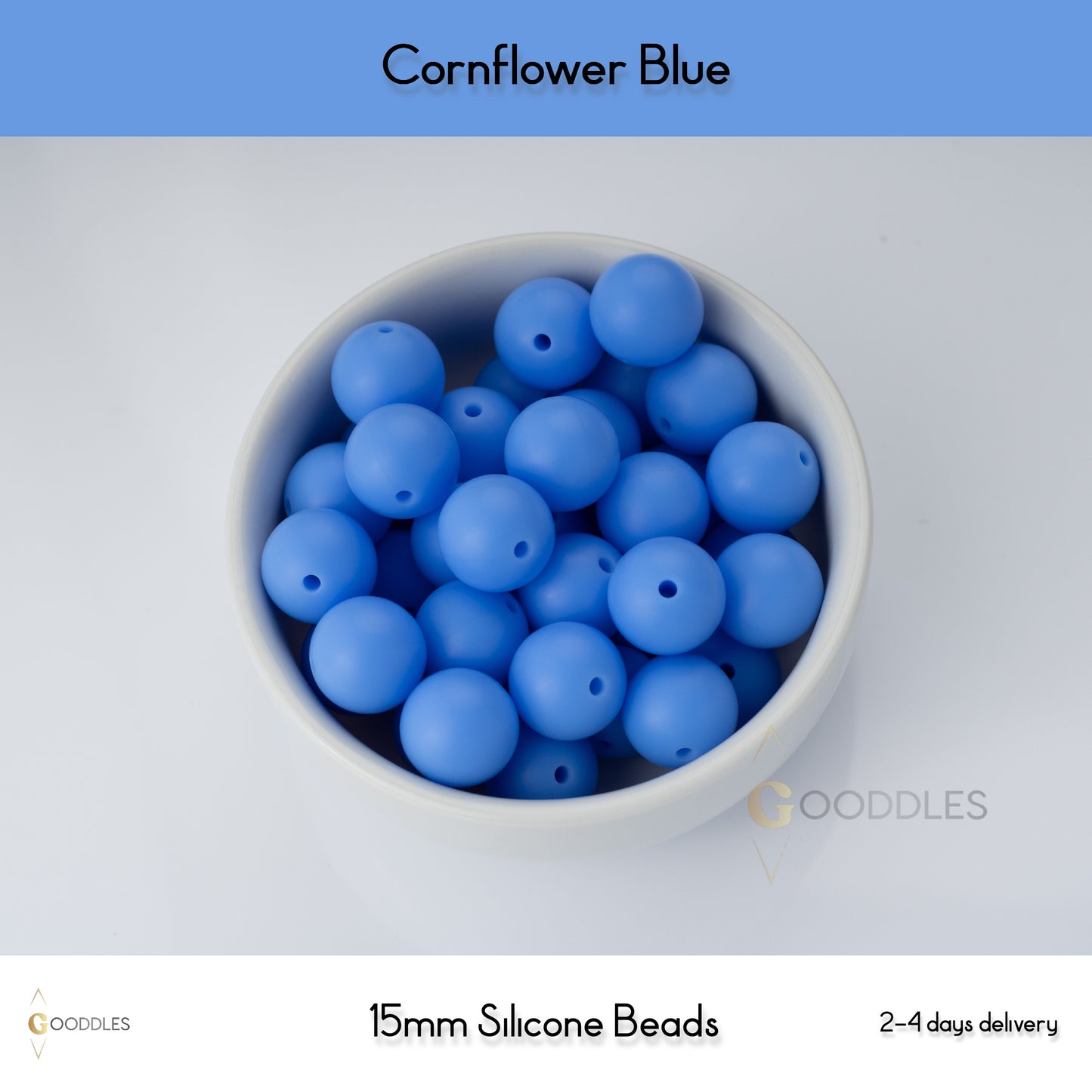 5pcs, Cornflower Blue Silicone Beads Round Silicone Beads
