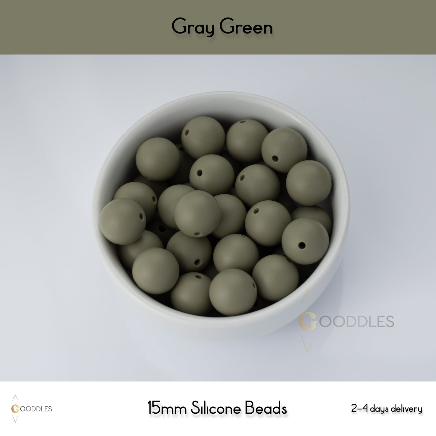 5pcs, Gray Green Silicone Beads Round Silicone Beads