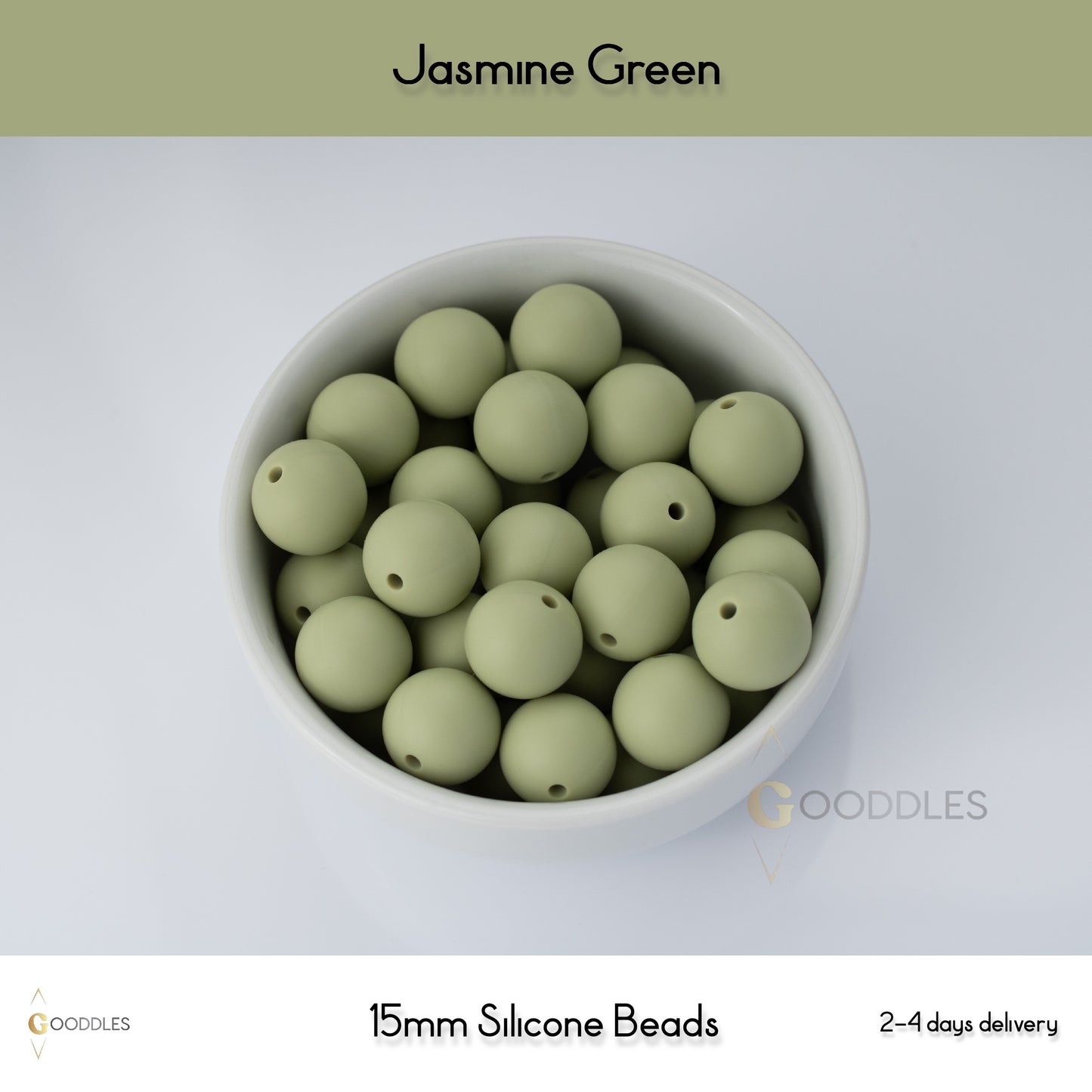 5pcs, Jasmine Green Silicone Beads Round Silicone Beads