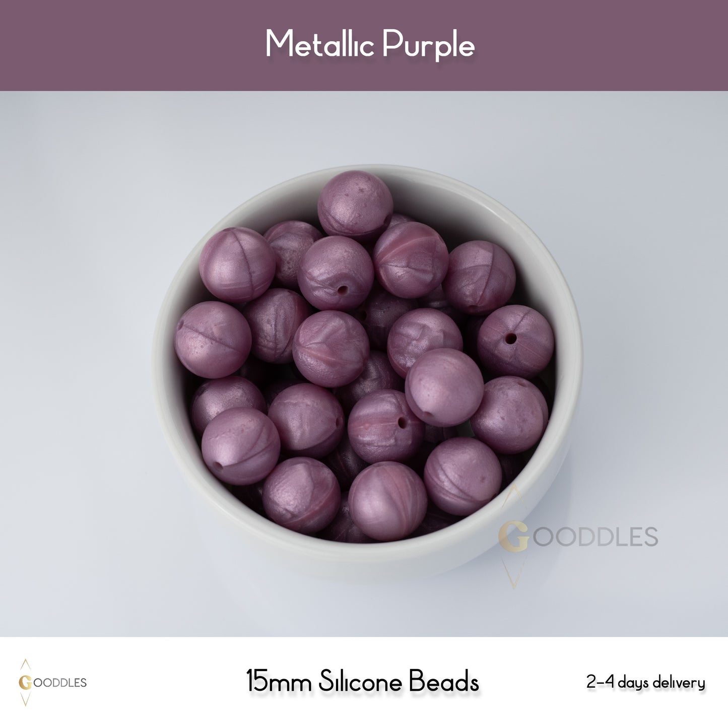 5pcs, Metallic Purple Silicone Beads Round Silicone Beads