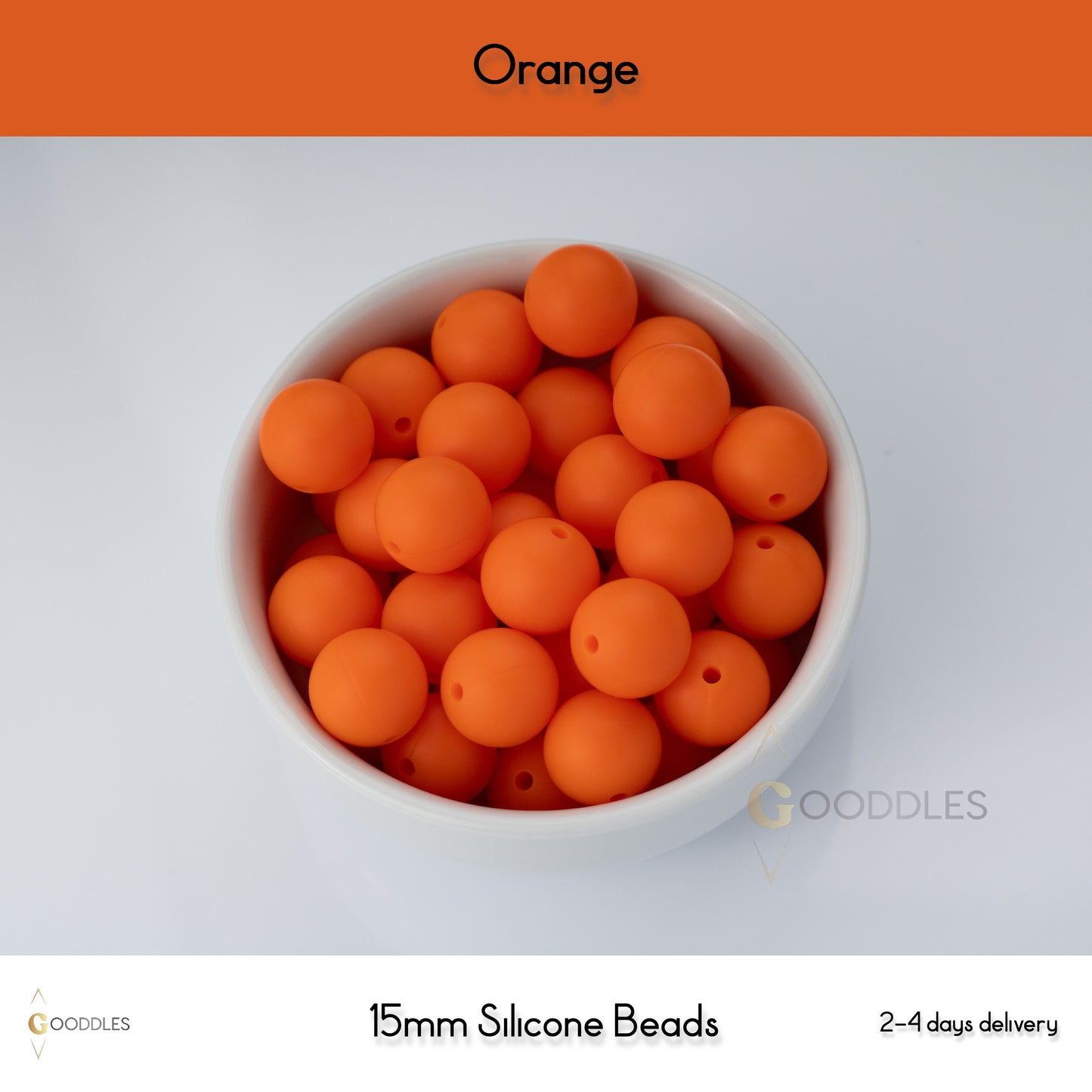 5pcs, Orange Silicone Beads Round Silicone Beads
