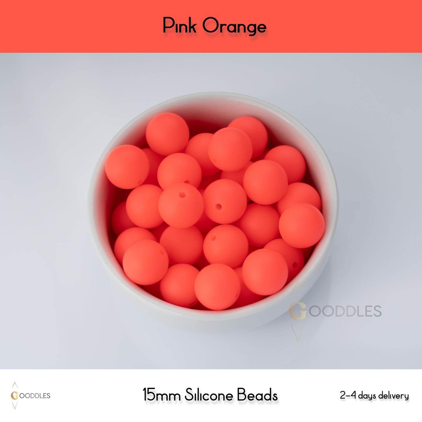 5pcs, Pink Orange Silicone Beads Round Silicone Beads