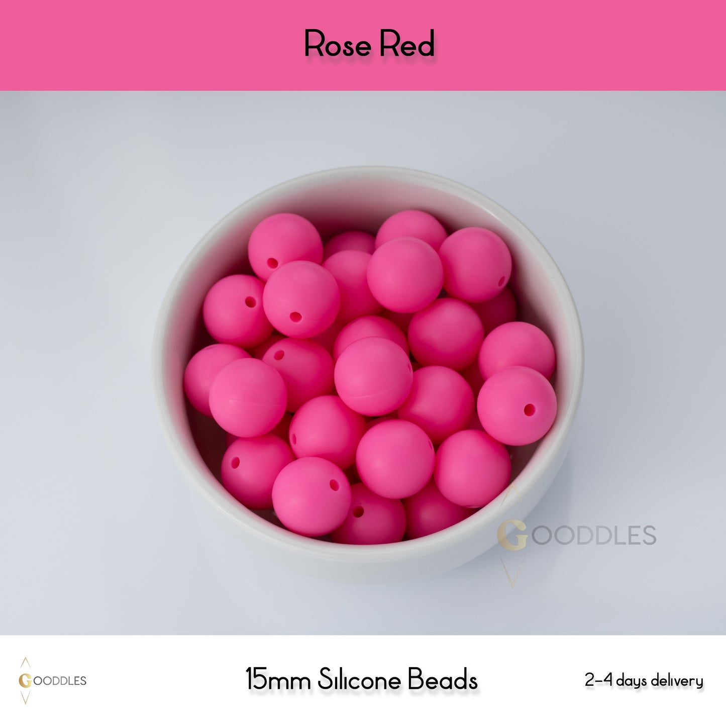 5pcs, Rose Red Silicone Beads Round Silicone Beads
