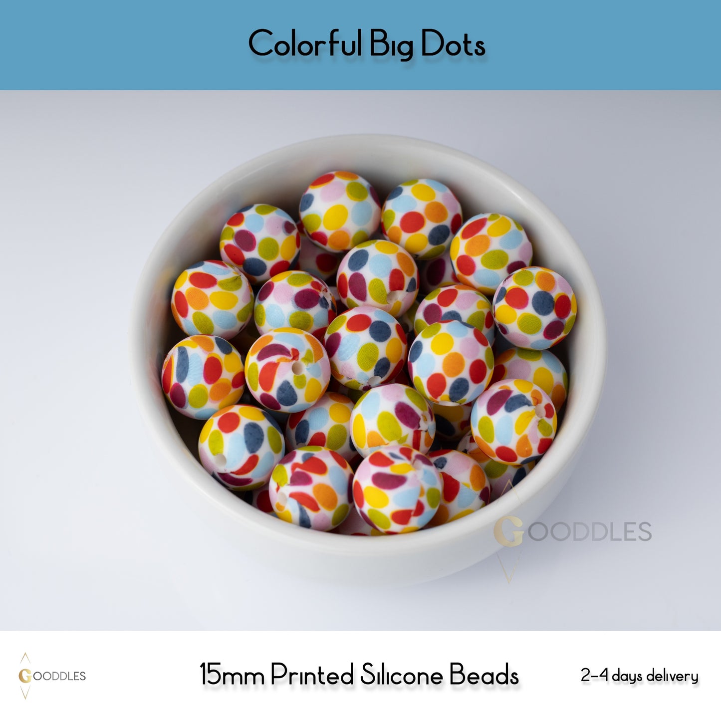 5pcs, Colorful Big Dots Silicone Beads Printed Round Silicone Beads