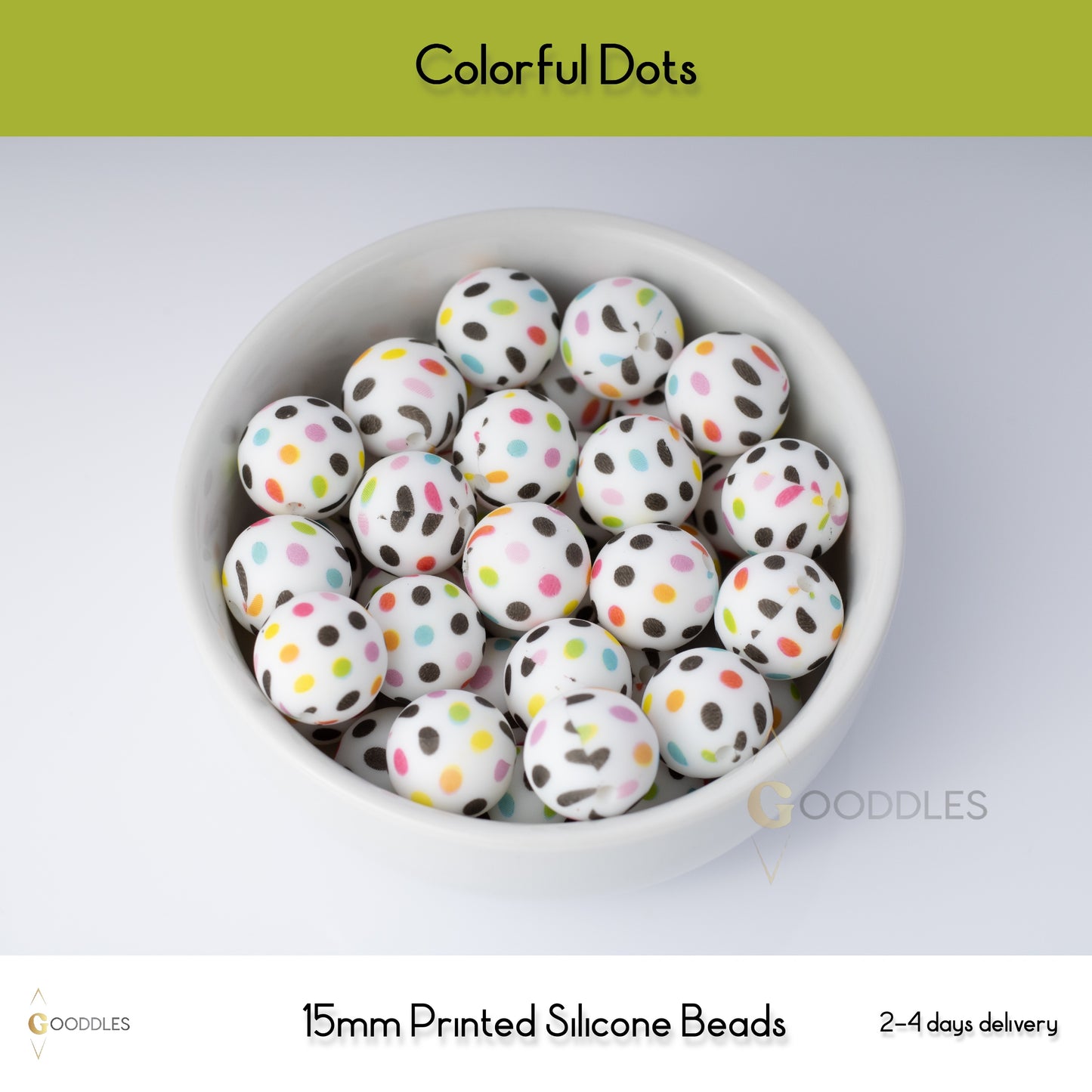 5pcs, Colorful Dots Silicone Beads Printed Round Silicone Beads