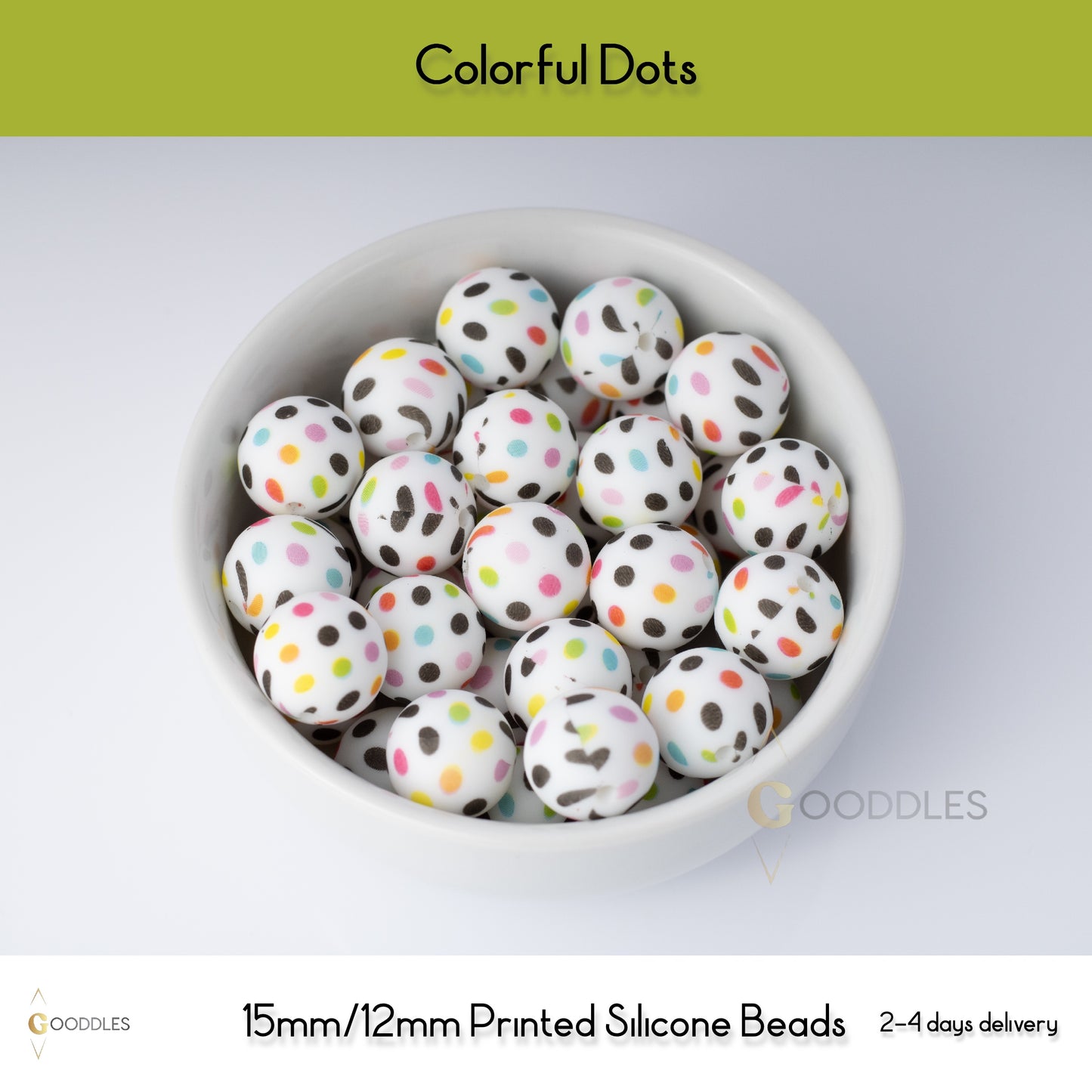 5pcs, Colorful Dots Silicone Beads Printed Round Silicone Beads