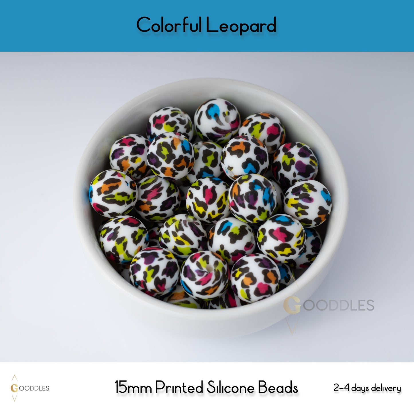 5pcs, Colorful Leopard Silicone Beads Printed Round Silicone Beads