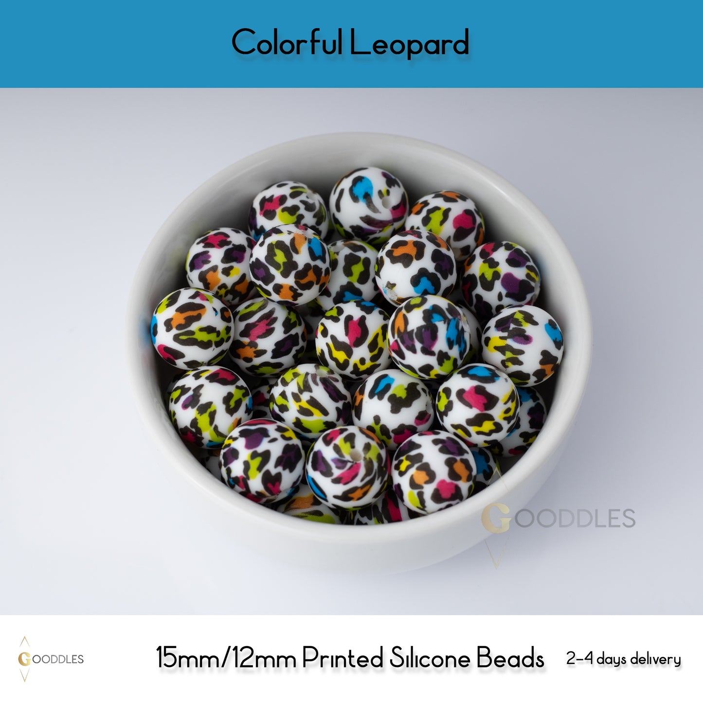5pcs, Colorful Leopard Silicone Beads Printed Round Silicone Beads