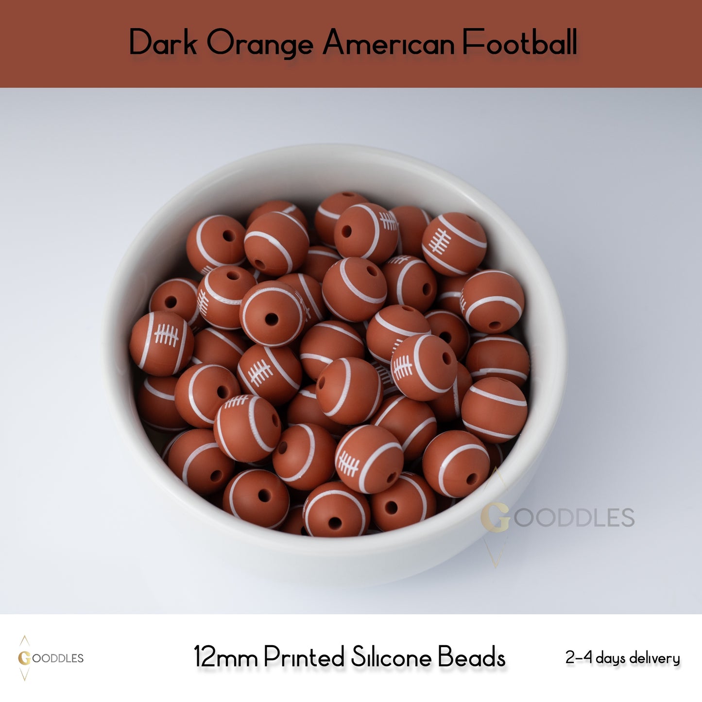 Dark Orange American Football Silicone Beads Printed Round Silicone Beads