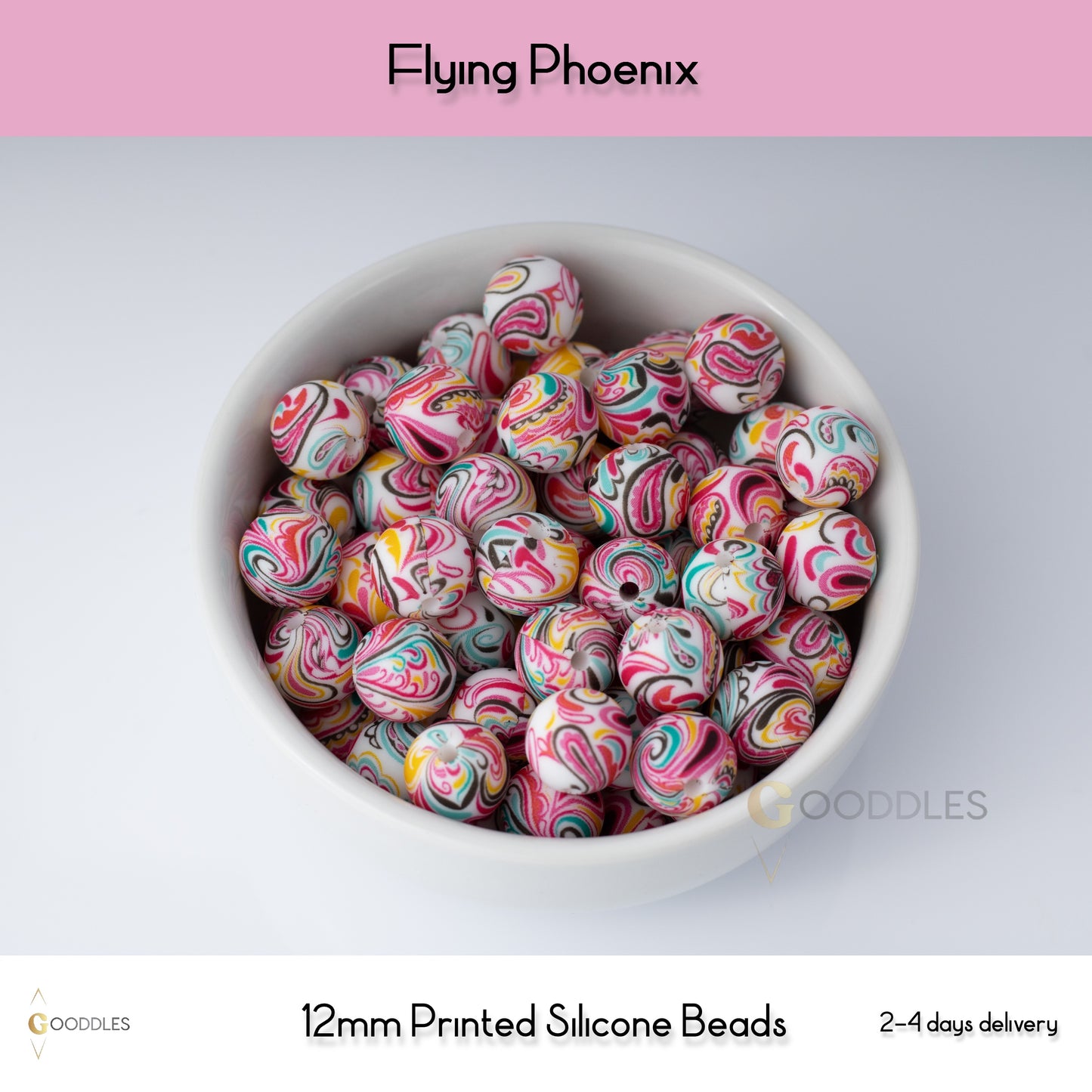 Flying Phoenix Silicone Beads Printed Round Silicone Beads