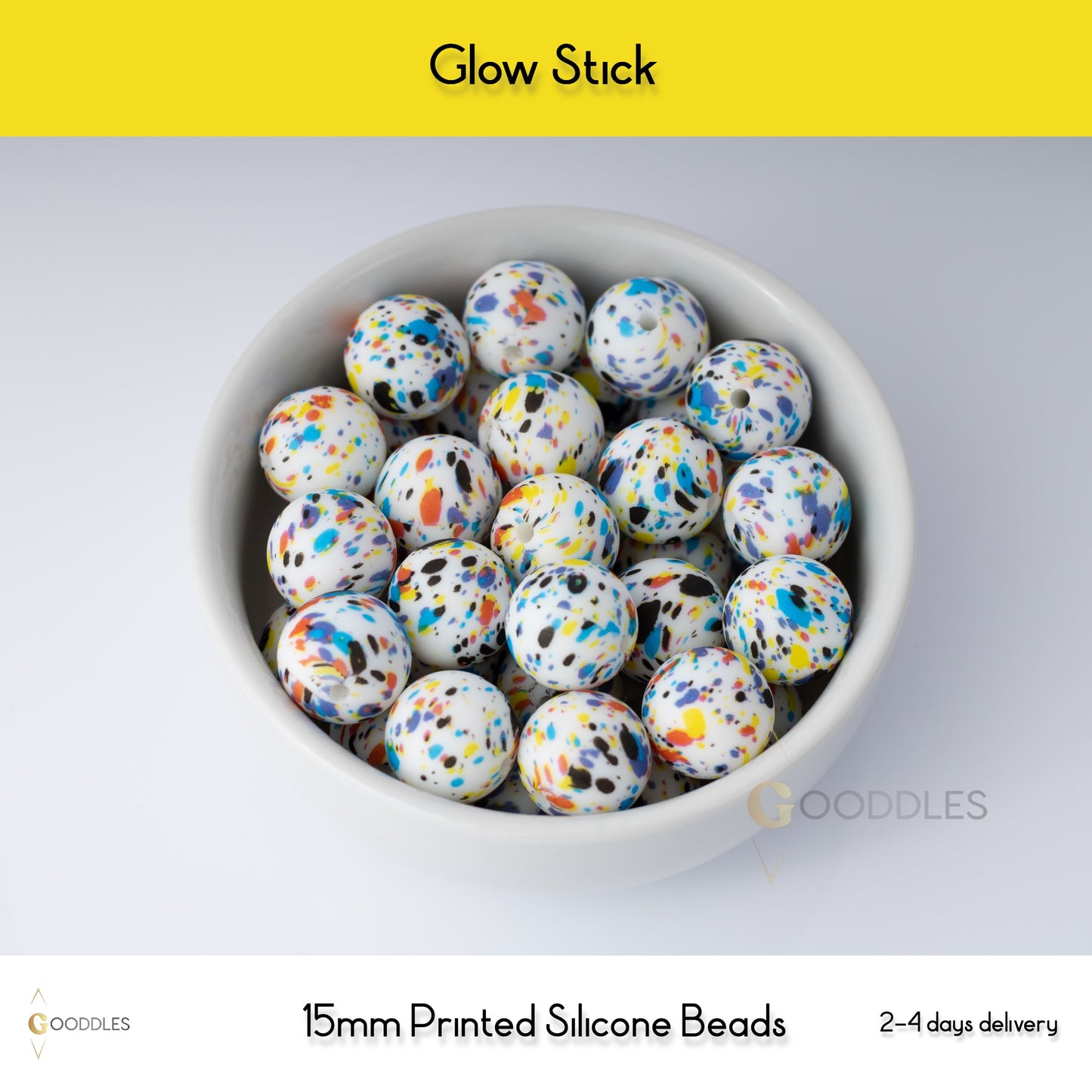 5pcs, Glow Stick Silicone Beads Printed Round Silicone Beads