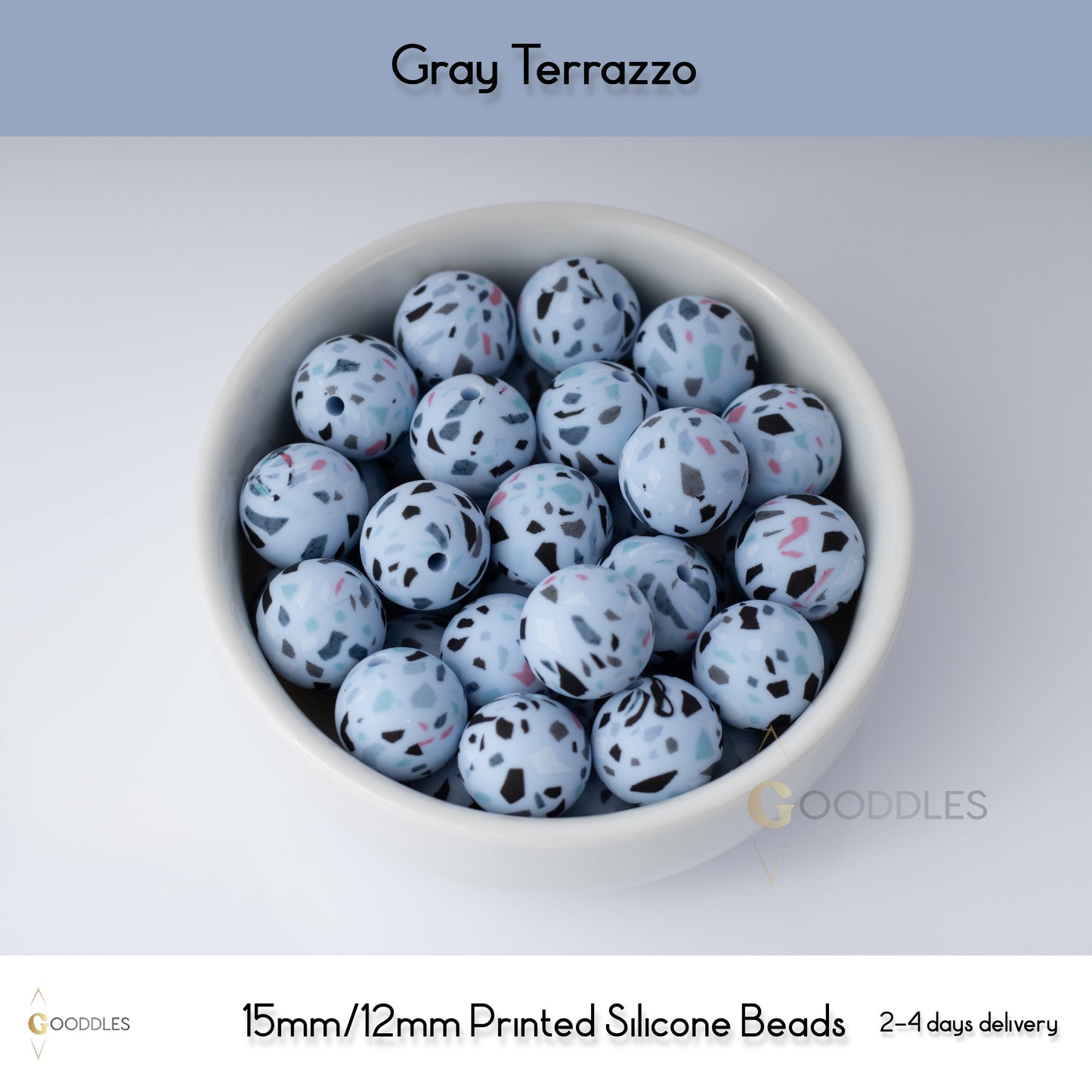 Gray Terrazzo Silicone Beads Printed Round Silicone Beads